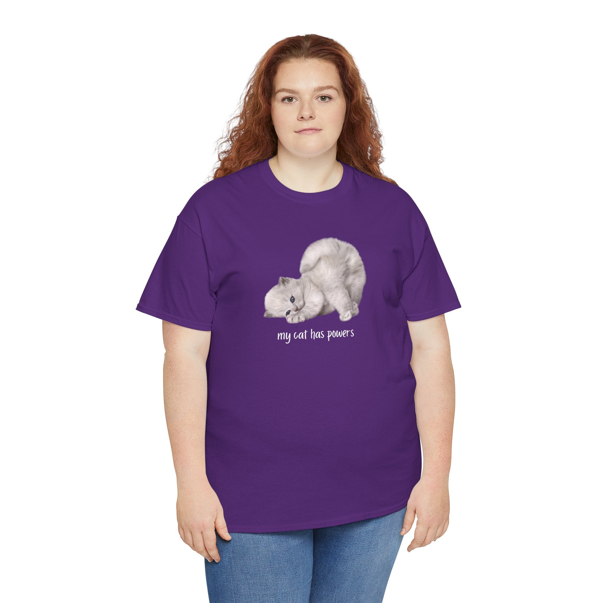 Cat T-Shirt – "My Cat Has Powers" Cute Stretching Cat Graphic Tee