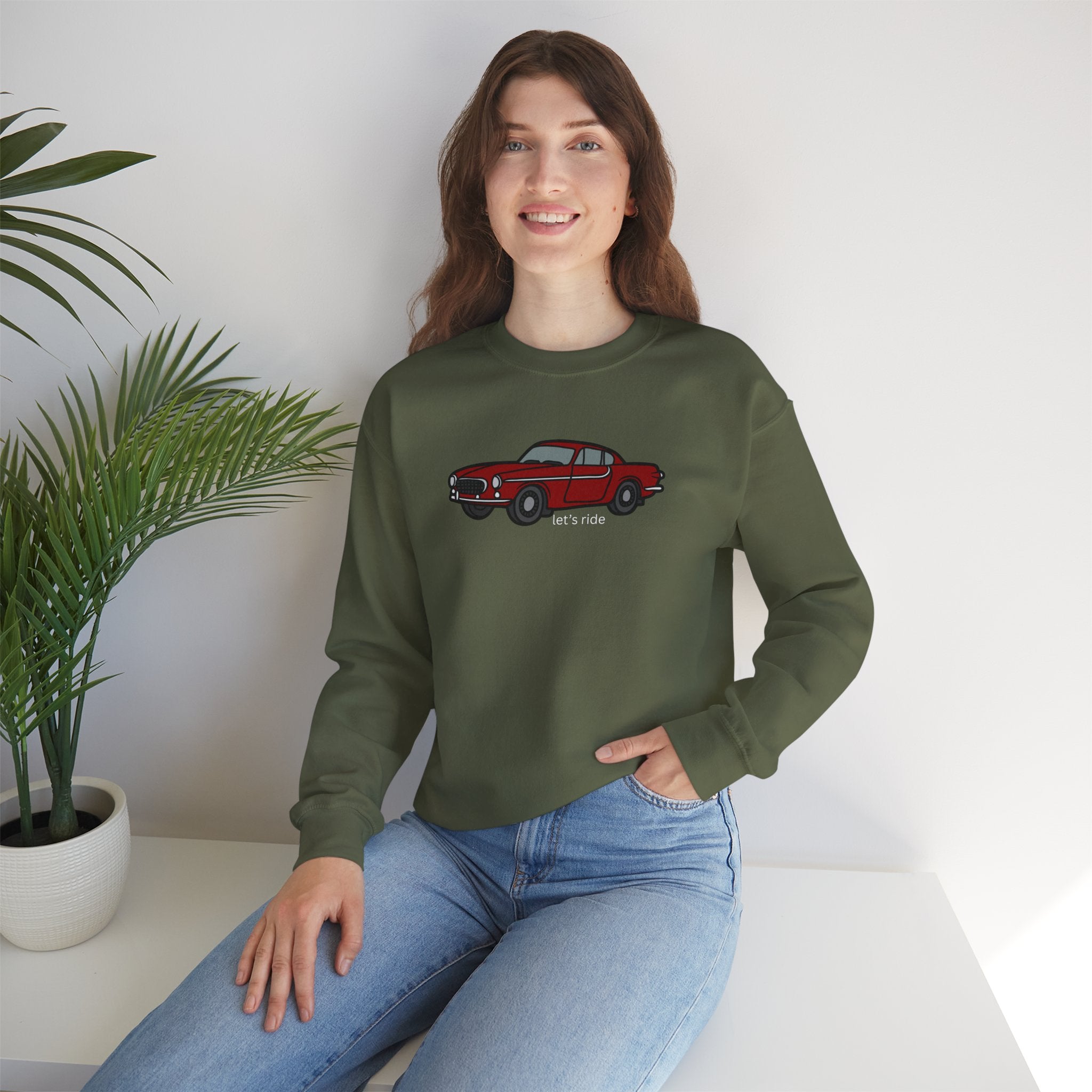 Classic Red Muscle Car Sweatshirt — “let’s ride” Crewneck