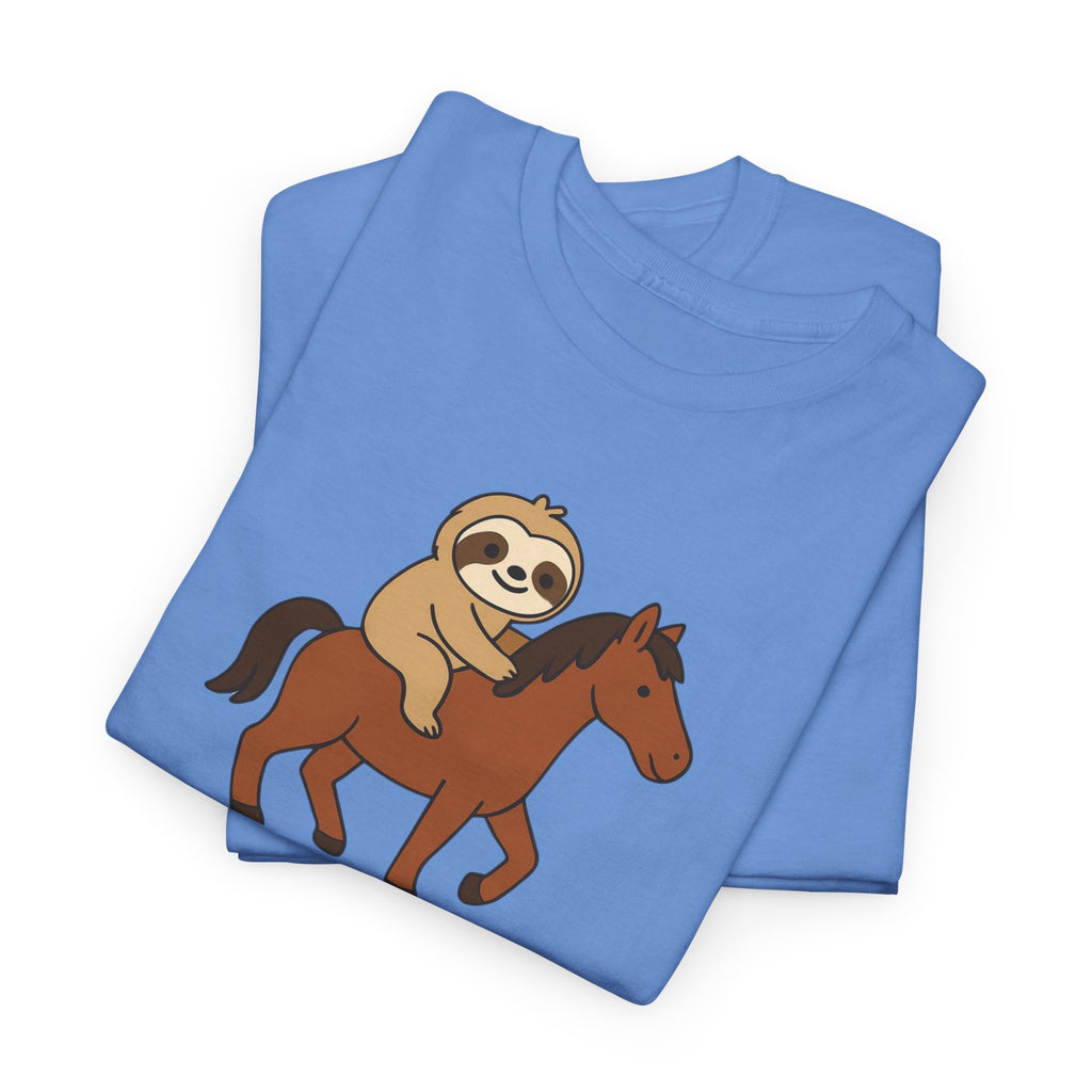 Sloth on Horse Tee — "Work Smarter, Not Faster" Cute Casual Graphic T-Shirt