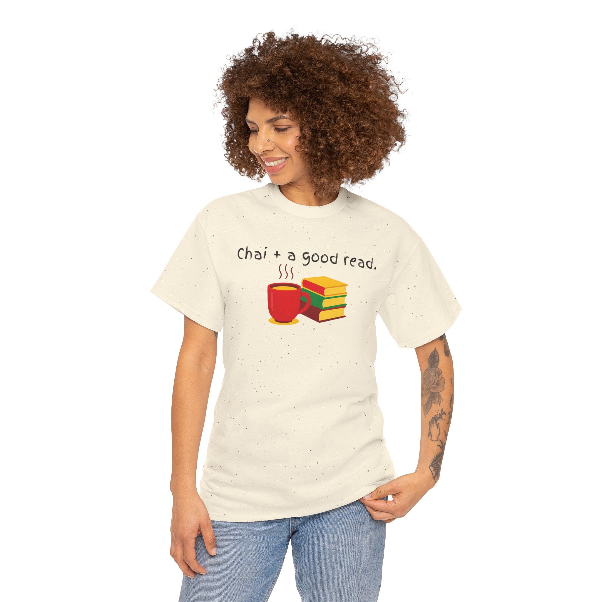 Chai + A Good Read T-Shirt — Tea & Books Graphic Tee for Book Lovers