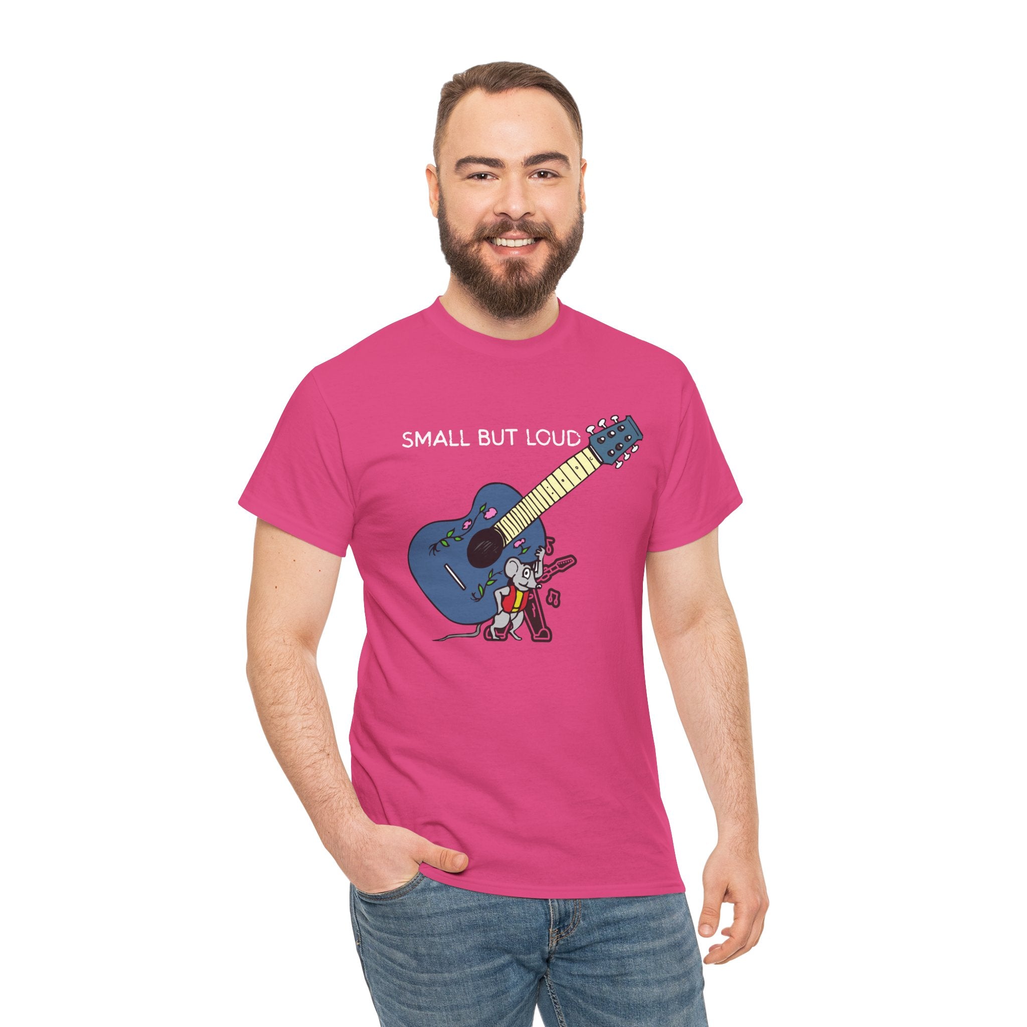 T-Shirt — "Small But Loud" Cute Mouse with Guitar Graphic