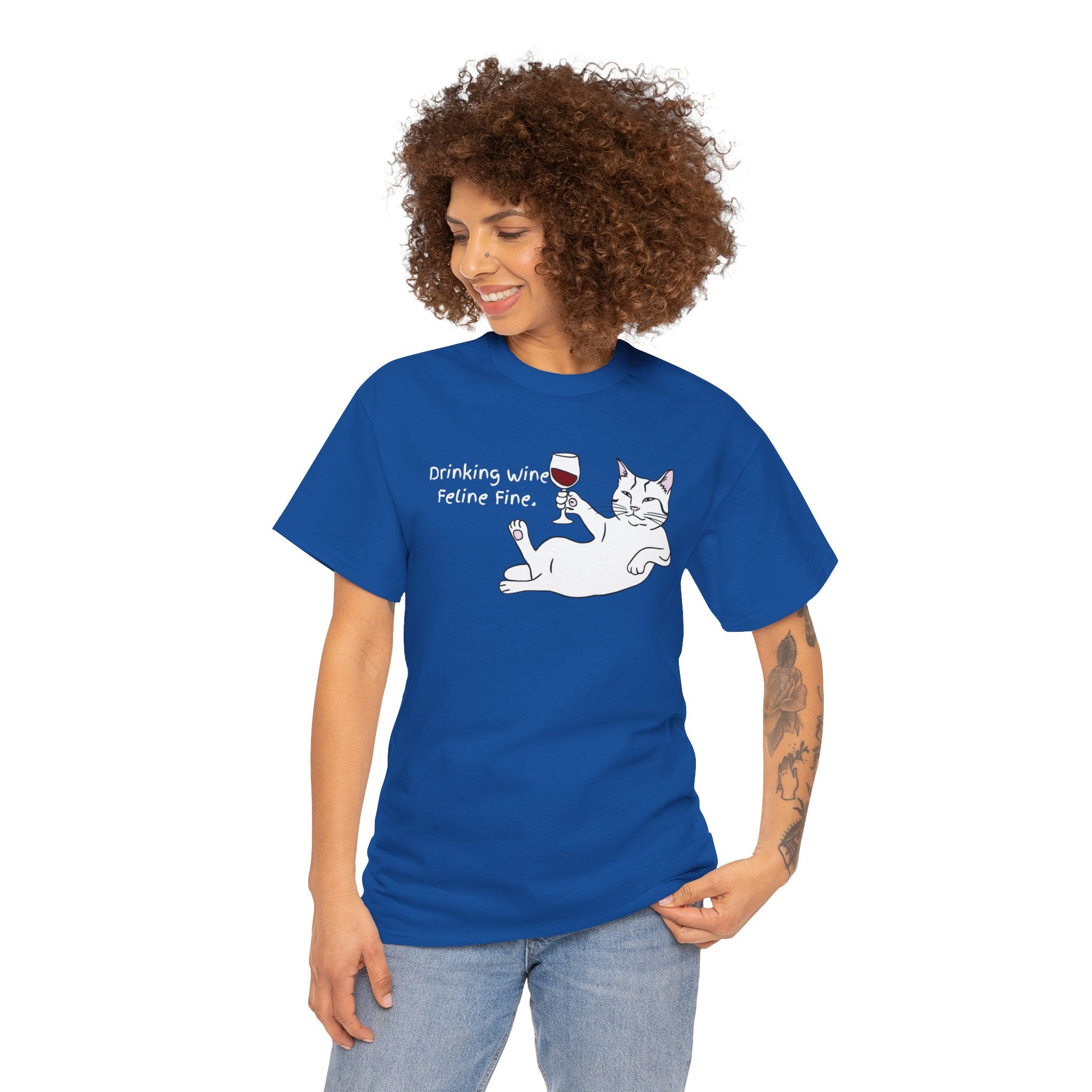 Drinking Wine, Feline Fine Cat Tee