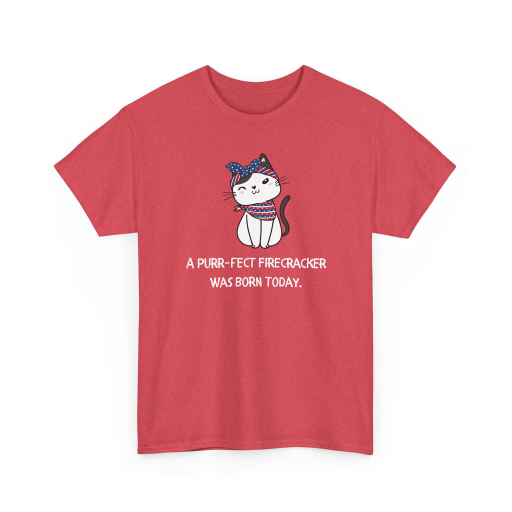 Cat Birthday Tee — "A Purr-fect Firecracker Was Born Today"
