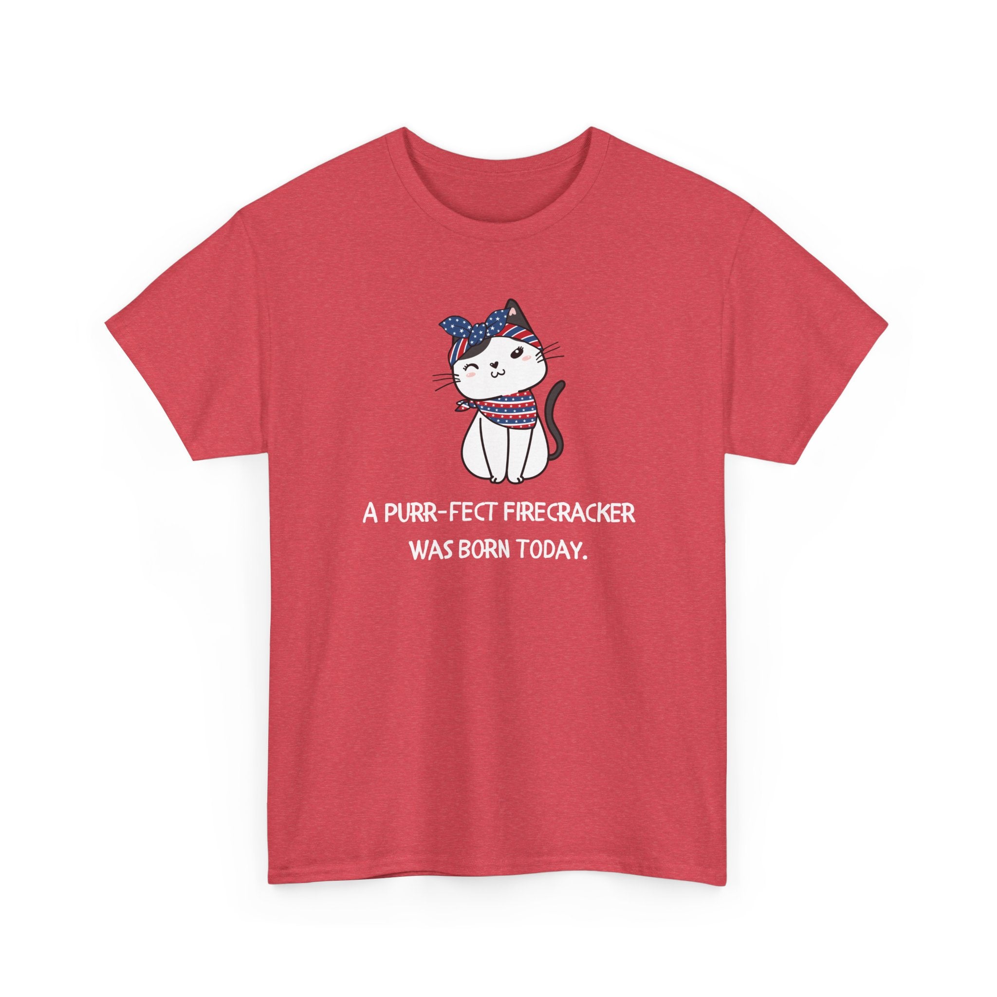 Cat Birthday Tee — "A Purr-fect Firecracker Was Born Today"