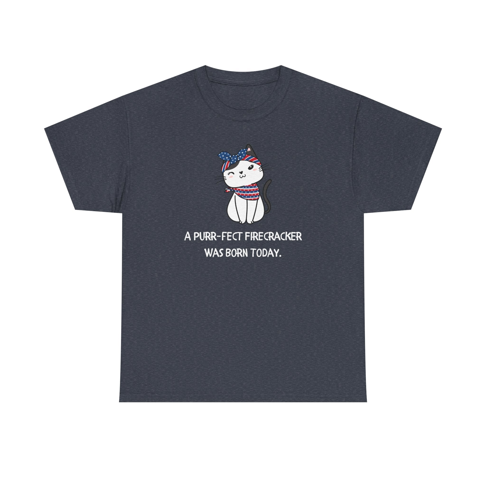 Cat Birthday Tee — "A Purr-fect Firecracker Was Born Today"