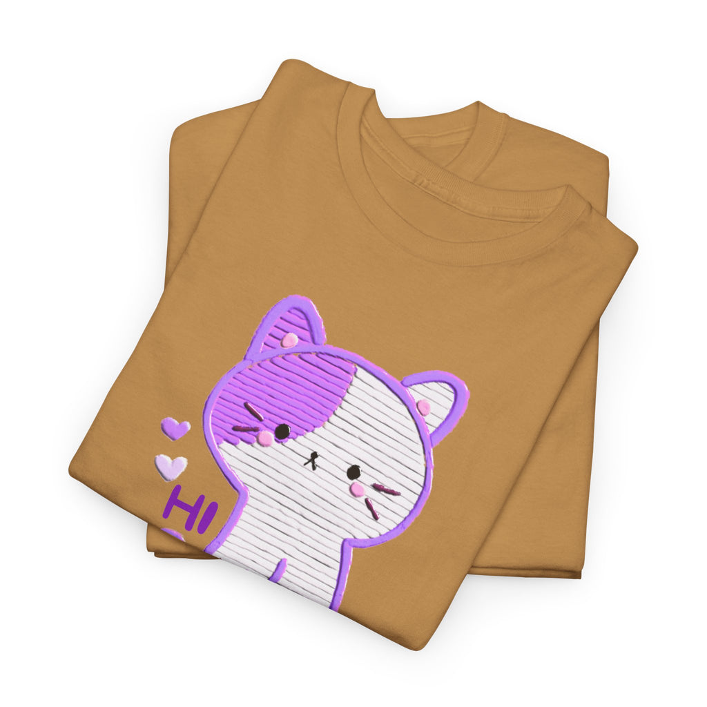 Cute Purple Cat “Hi” T-Shirt — Kawaii Kitten Graphic Tee