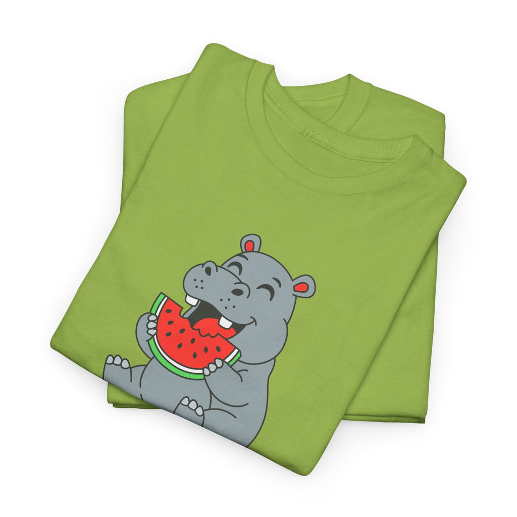 Hippo Eating Watermelon Tee — "Gone in Seconds" Cute Animal Graphic Shirt