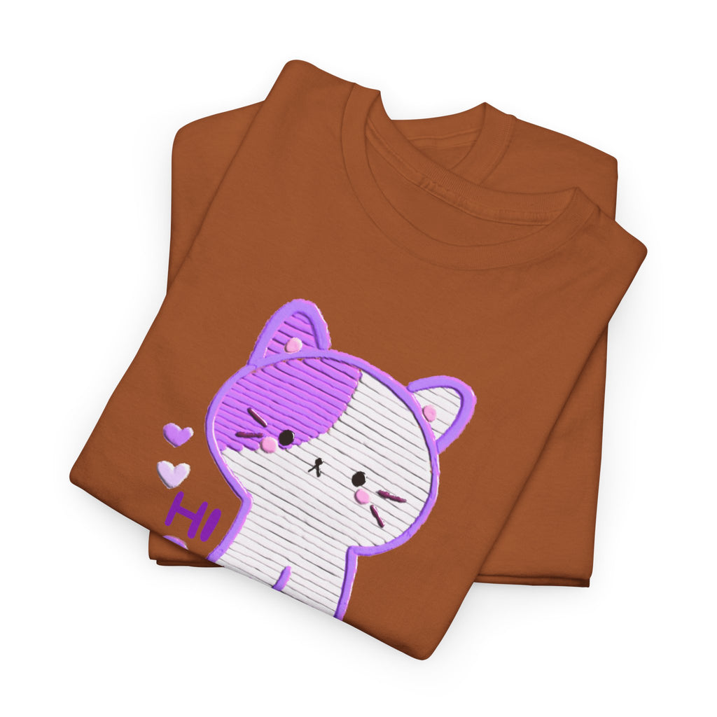Cute Purple Cat “Hi” T-Shirt — Kawaii Kitten Graphic Tee