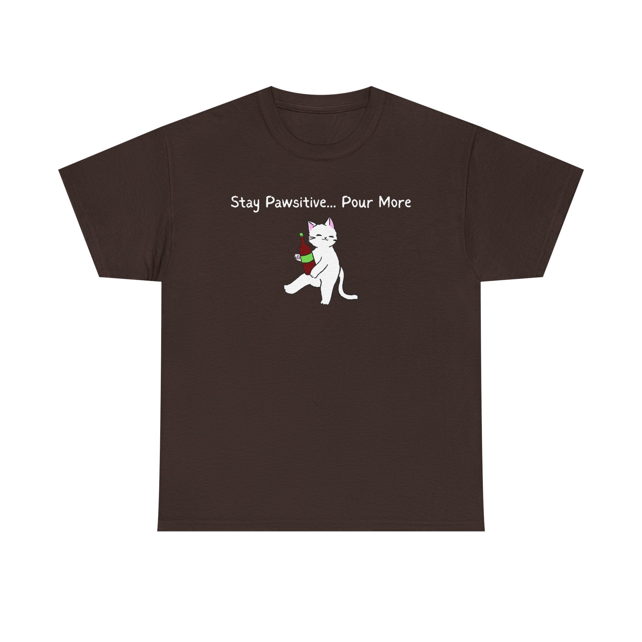 Cat Wine Tee - "Stay Pawsitive Pour More" Funny Cat Drinking T-Shirt