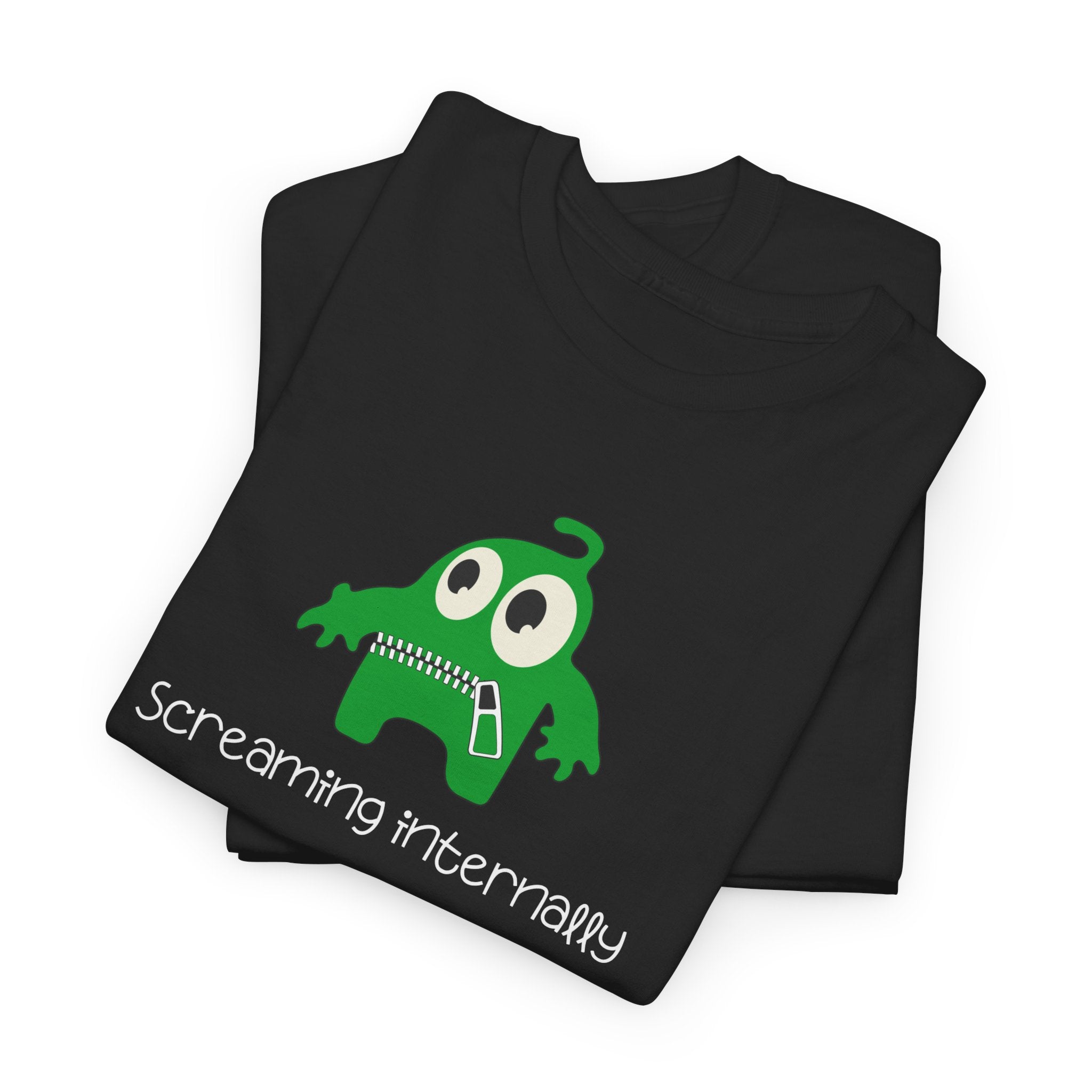 Screaming Internally Tee — Cute Green Monster Graphic Shirt