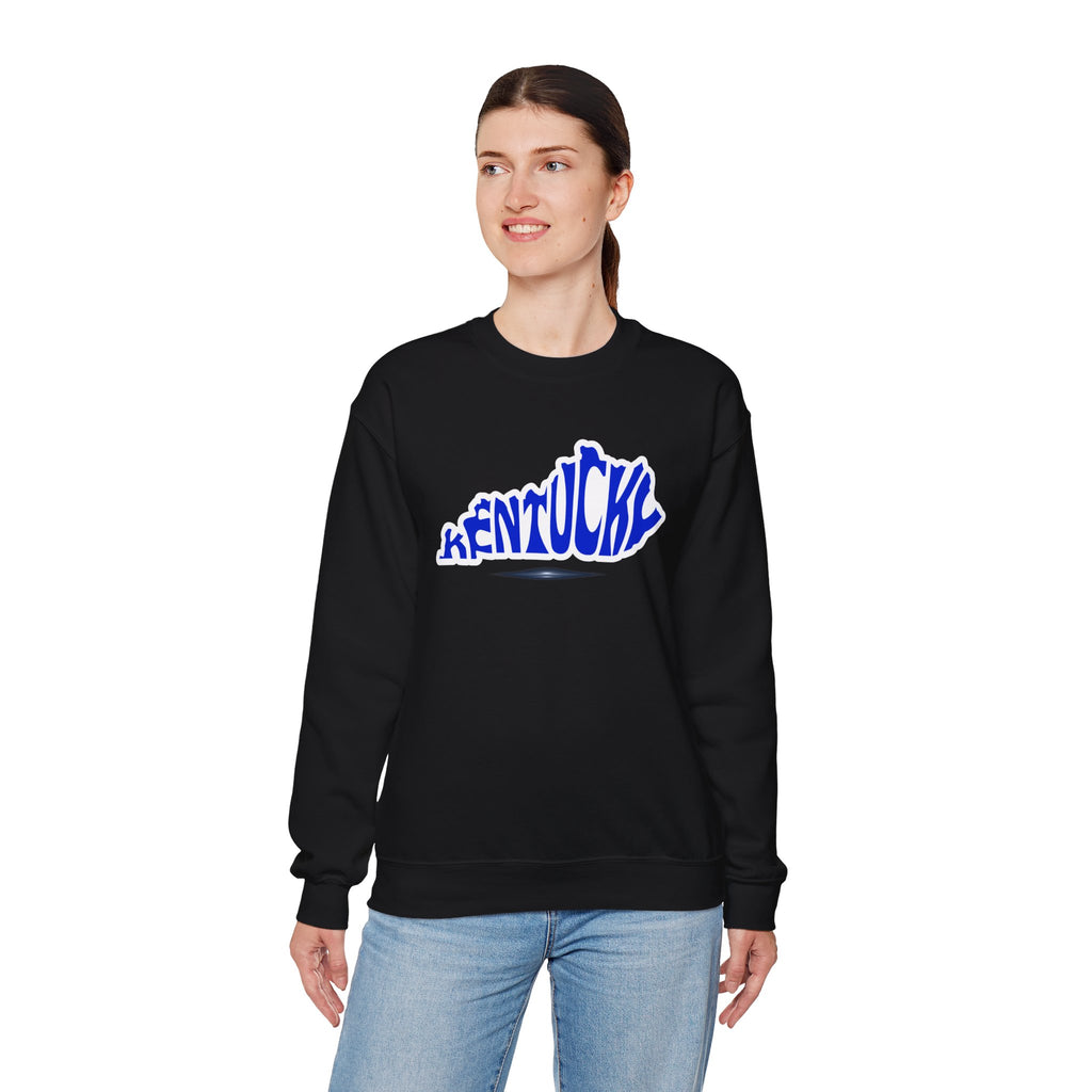 Kentucky State Outline Crewneck Sweatshirt — Blue 'Kentucky' Typography