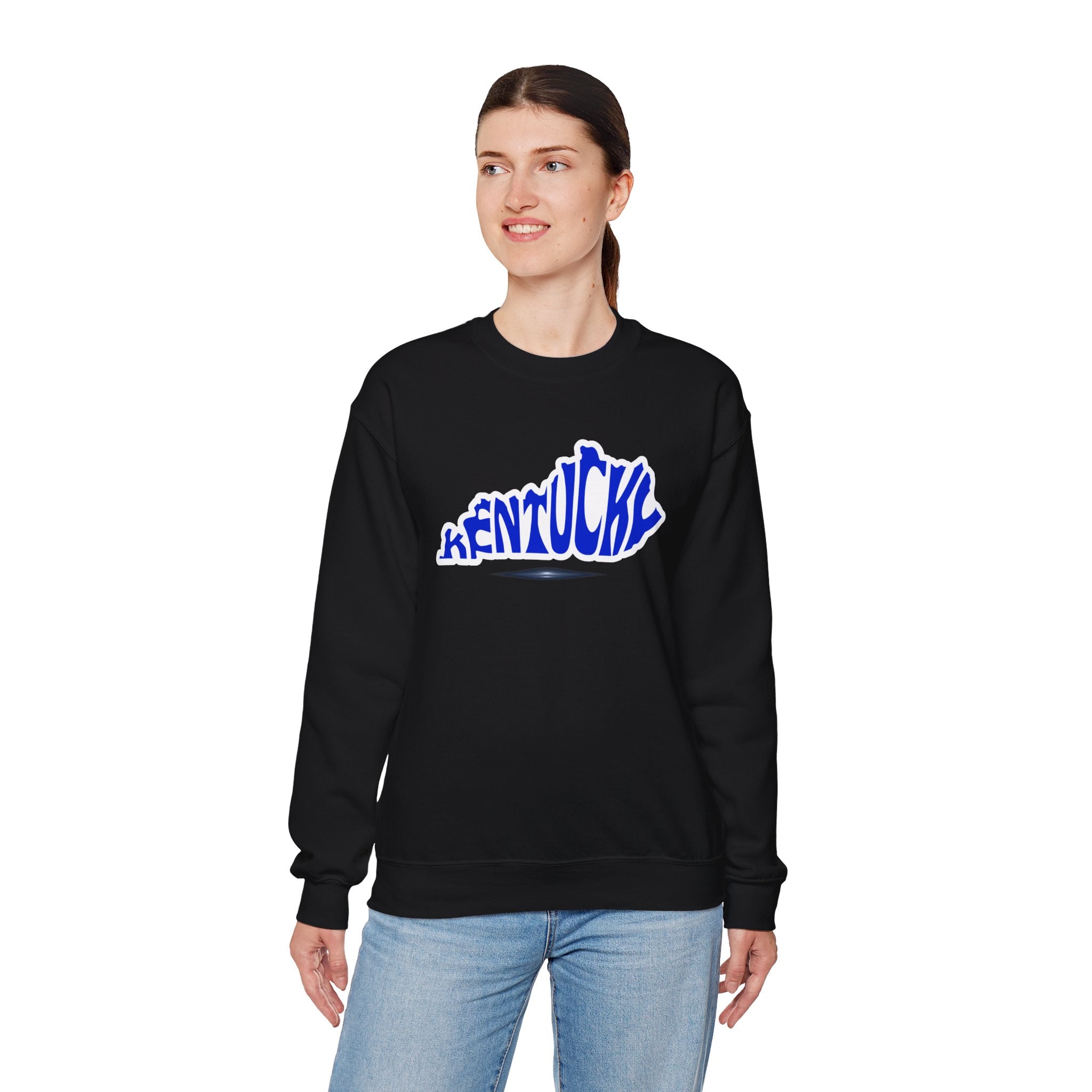 Kentucky State Outline Crewneck Sweatshirt — Blue 'Kentucky' Typography