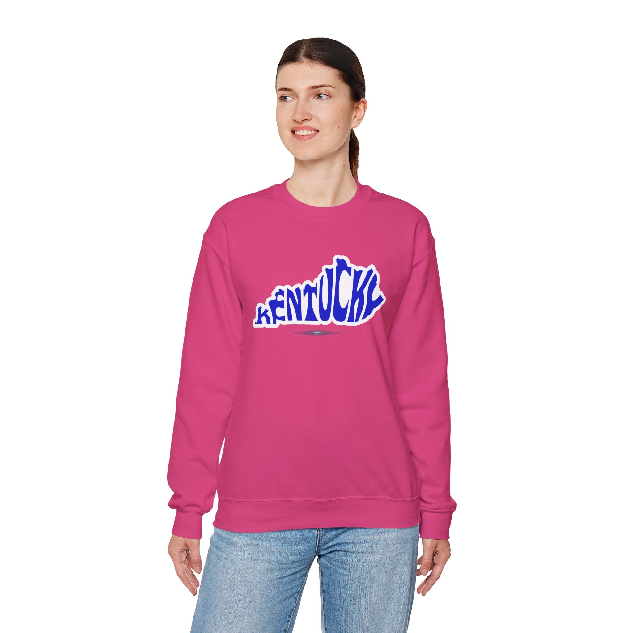 Kentucky State Outline Crewneck Sweatshirt — Blue 'Kentucky' Typography