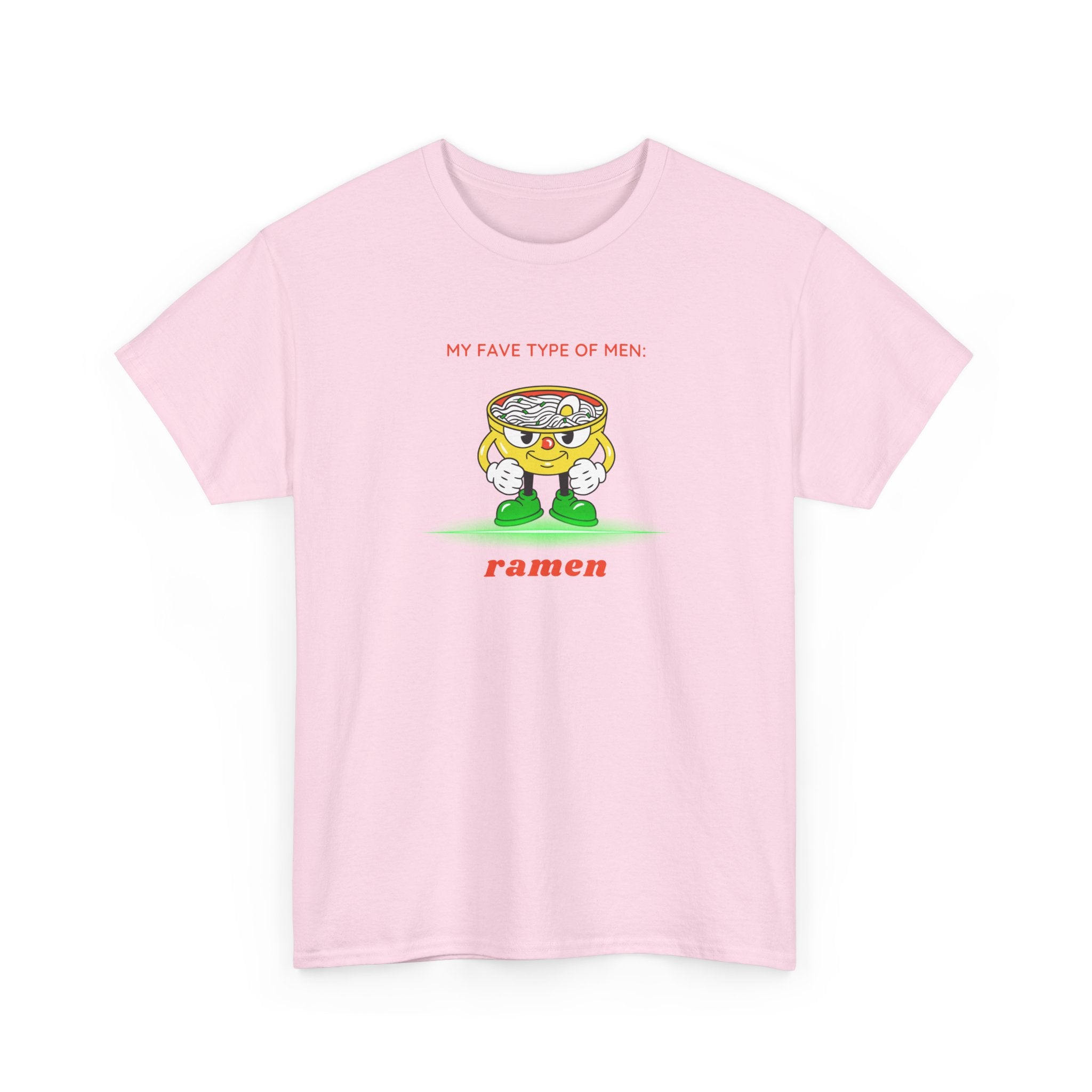 Ramen Bowl Cartoon Tee – "My Favorite Type of Men" Cute Kawaii Noodle Shirt