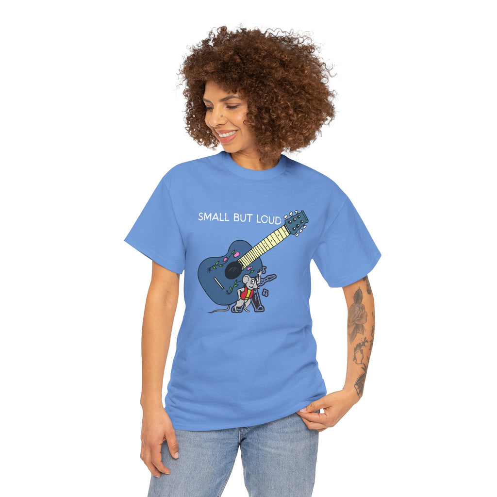 T-Shirt — "Small But Loud" Cute Mouse with Guitar Graphic