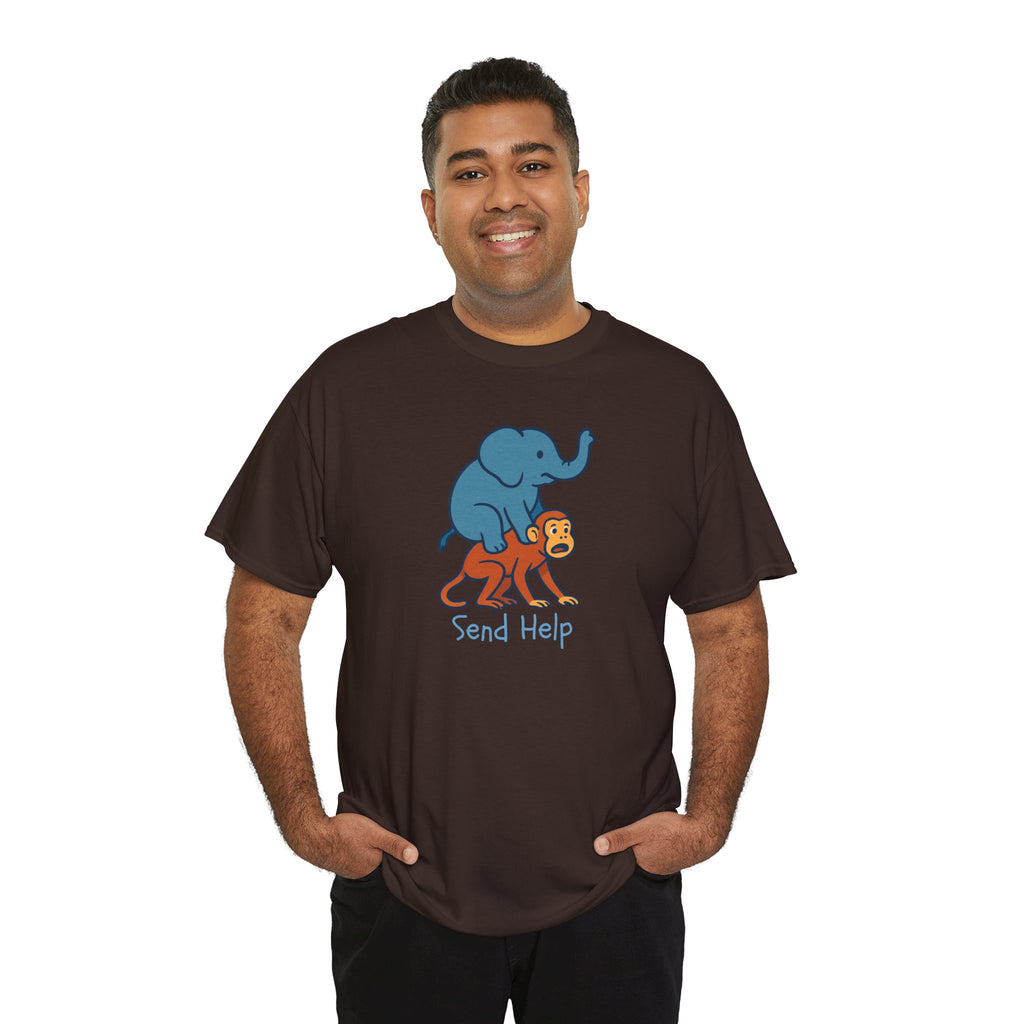 Funny Elephant Riding Monkey T-Shirt — "Send Help" Graphic Tee