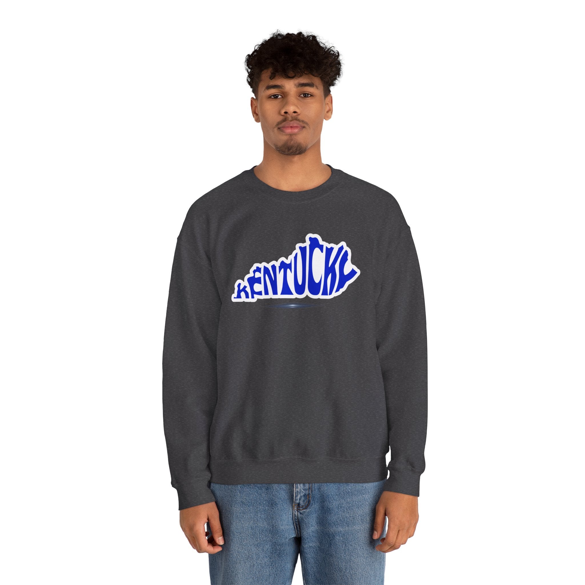 Kentucky State Outline Crewneck Sweatshirt — Blue 'Kentucky' Typography