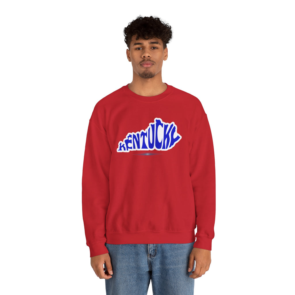Kentucky State Outline Crewneck Sweatshirt — Blue 'Kentucky' Typography
