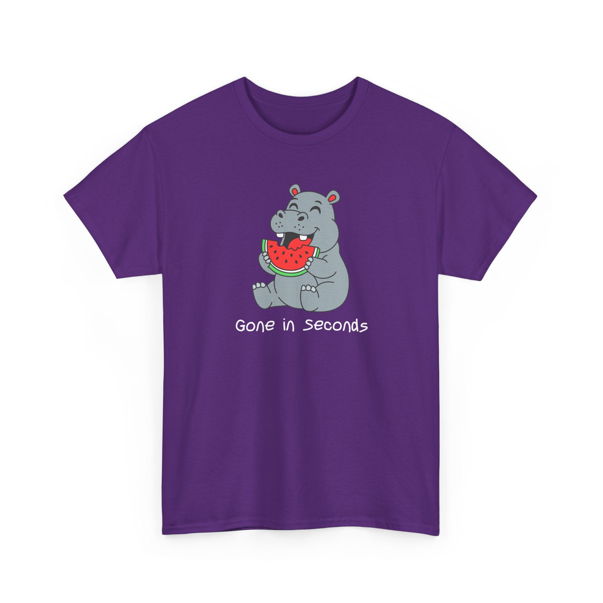 Hippo Eating Watermelon Tee — "Gone in Seconds" Cute Animal Graphic Shirt