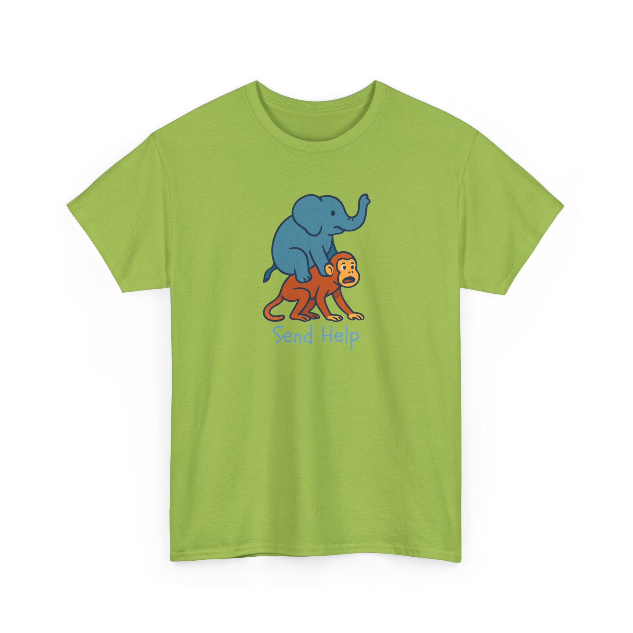 Funny Elephant Riding Monkey T-Shirt — "Send Help" Graphic Tee