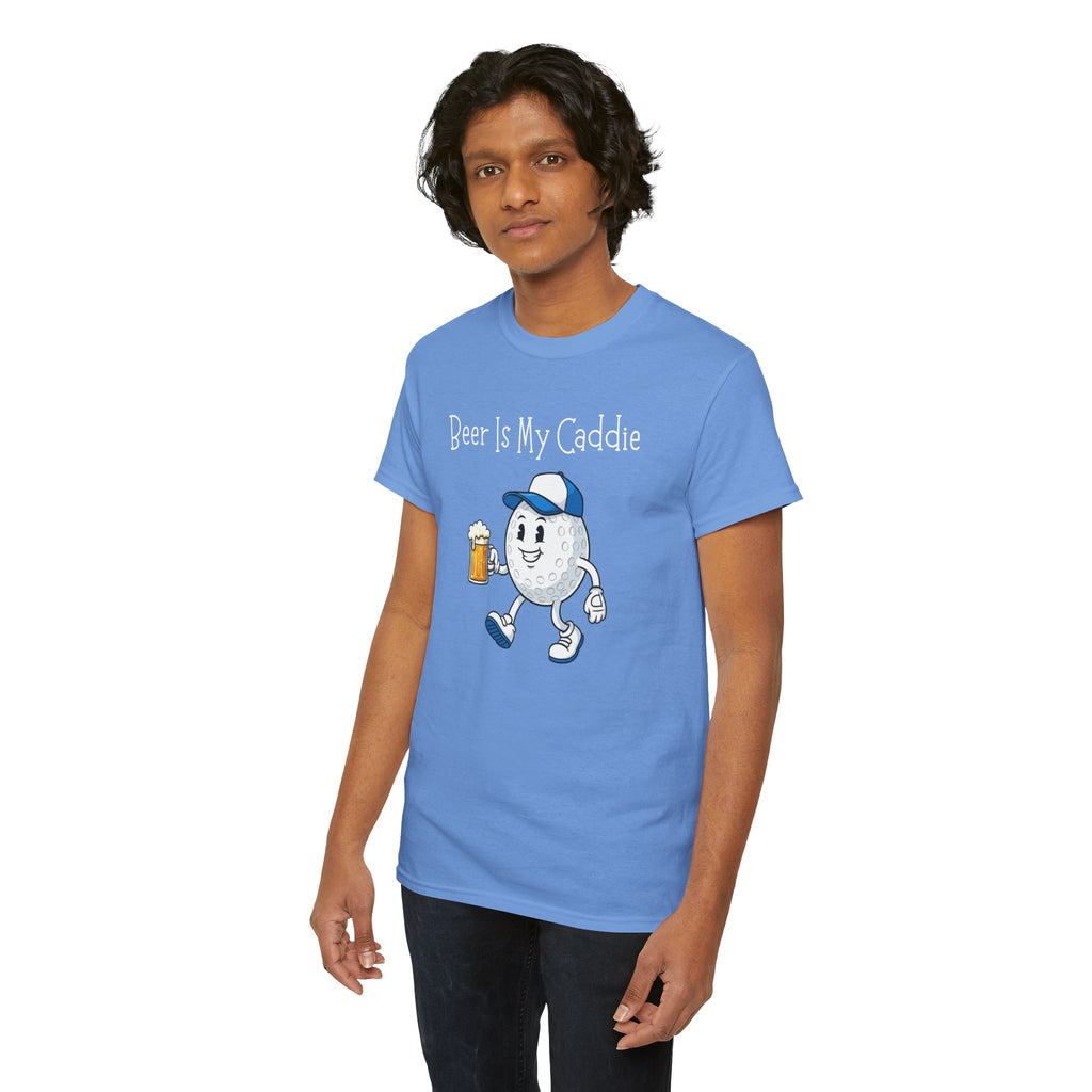 Golf Ball Cartoon Tee — "Beer Is My Caddie" Funny Golf Shirt