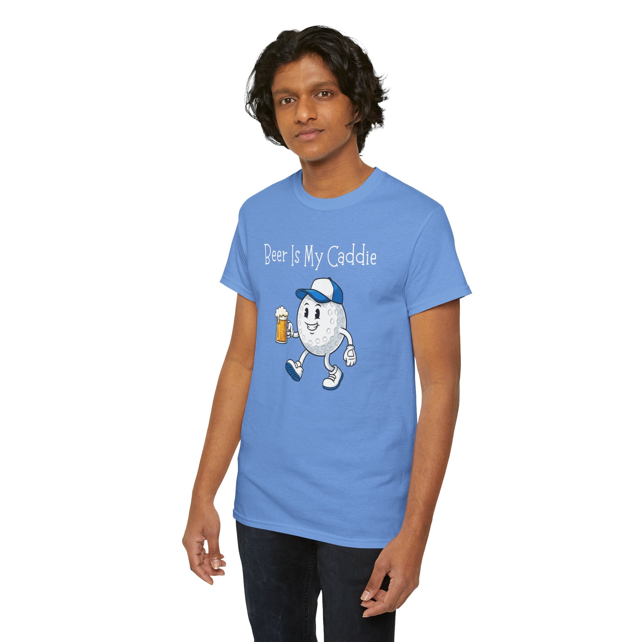 Golf Ball Cartoon Tee — "Beer Is My Caddie" Funny Golf Shirt