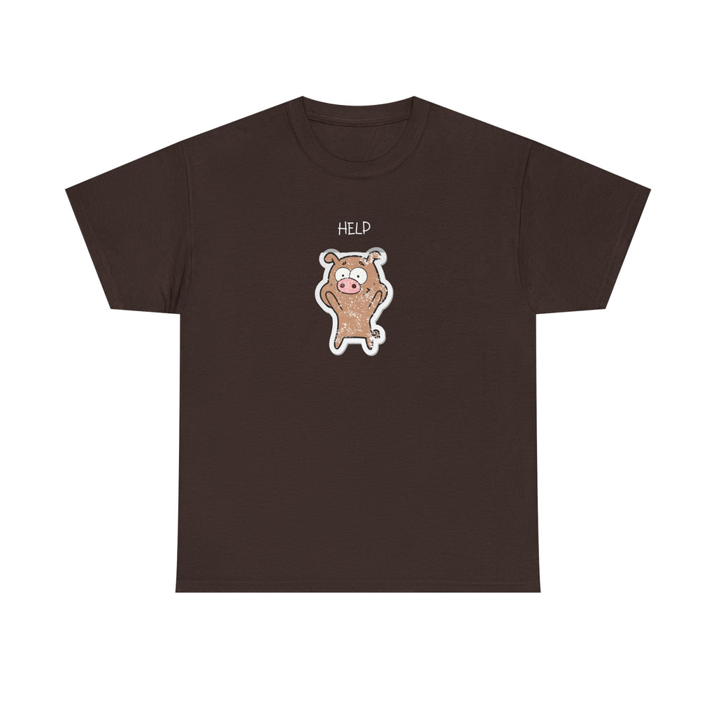 Help Pig Graphic Tee — Cute Distressed Pig Cartoon T-Shirt