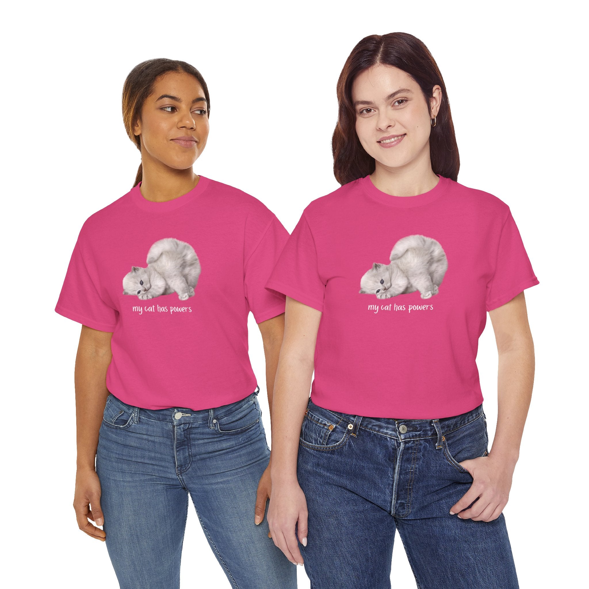 Cat T-Shirt – "My Cat Has Powers" Cute Stretching Cat Graphic Tee