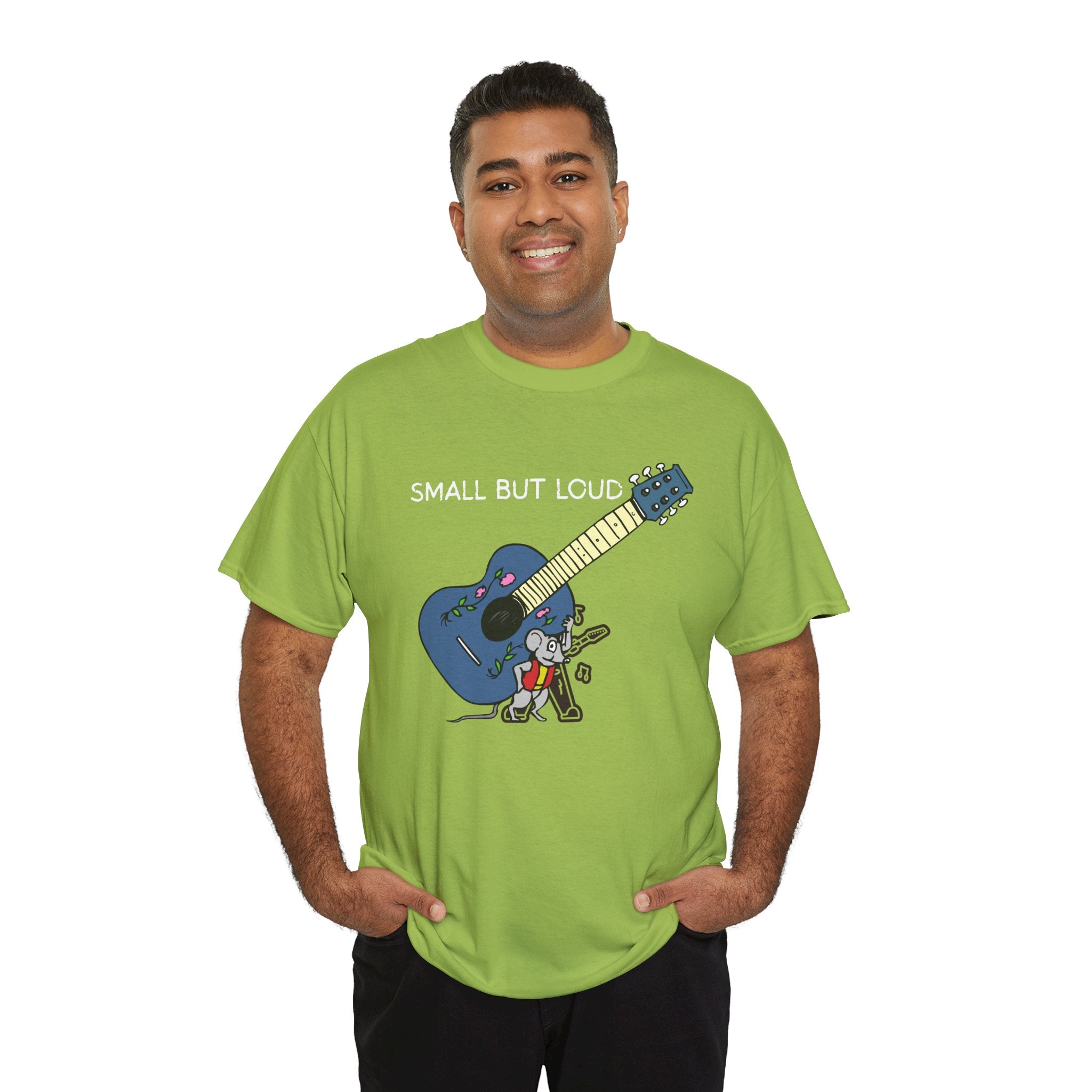 T-Shirt — "Small But Loud" Cute Mouse with Guitar Graphic