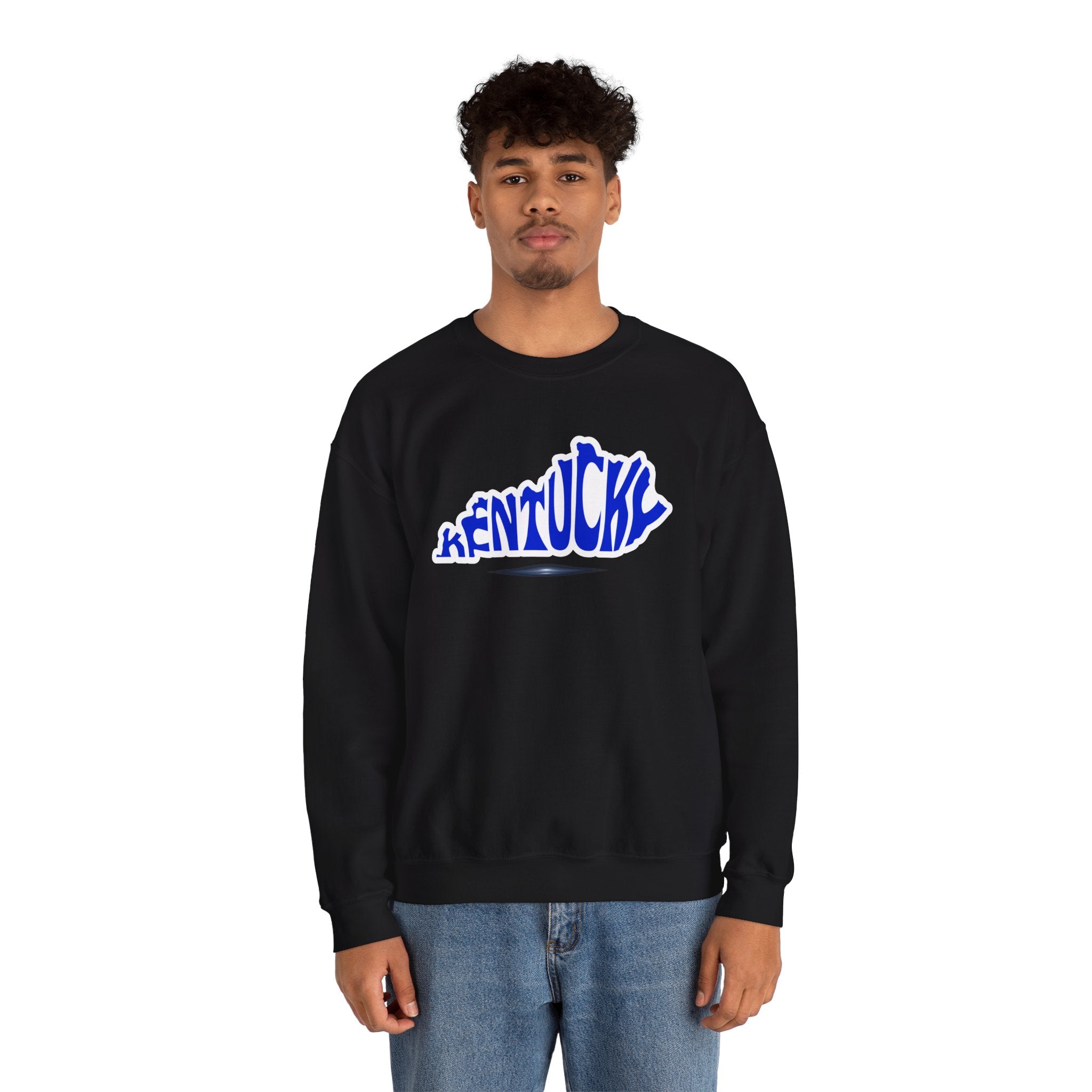 Kentucky State Outline Crewneck Sweatshirt — Blue 'Kentucky' Typography