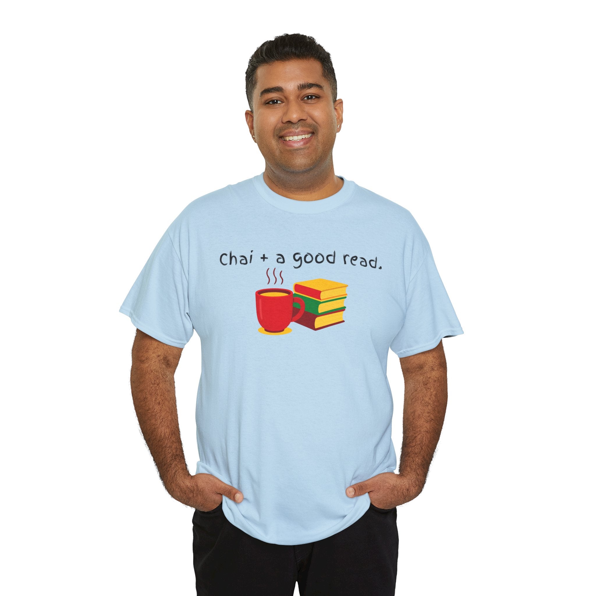 Chai + A Good Read T-Shirt — Tea & Books Graphic Tee for Book Lovers
