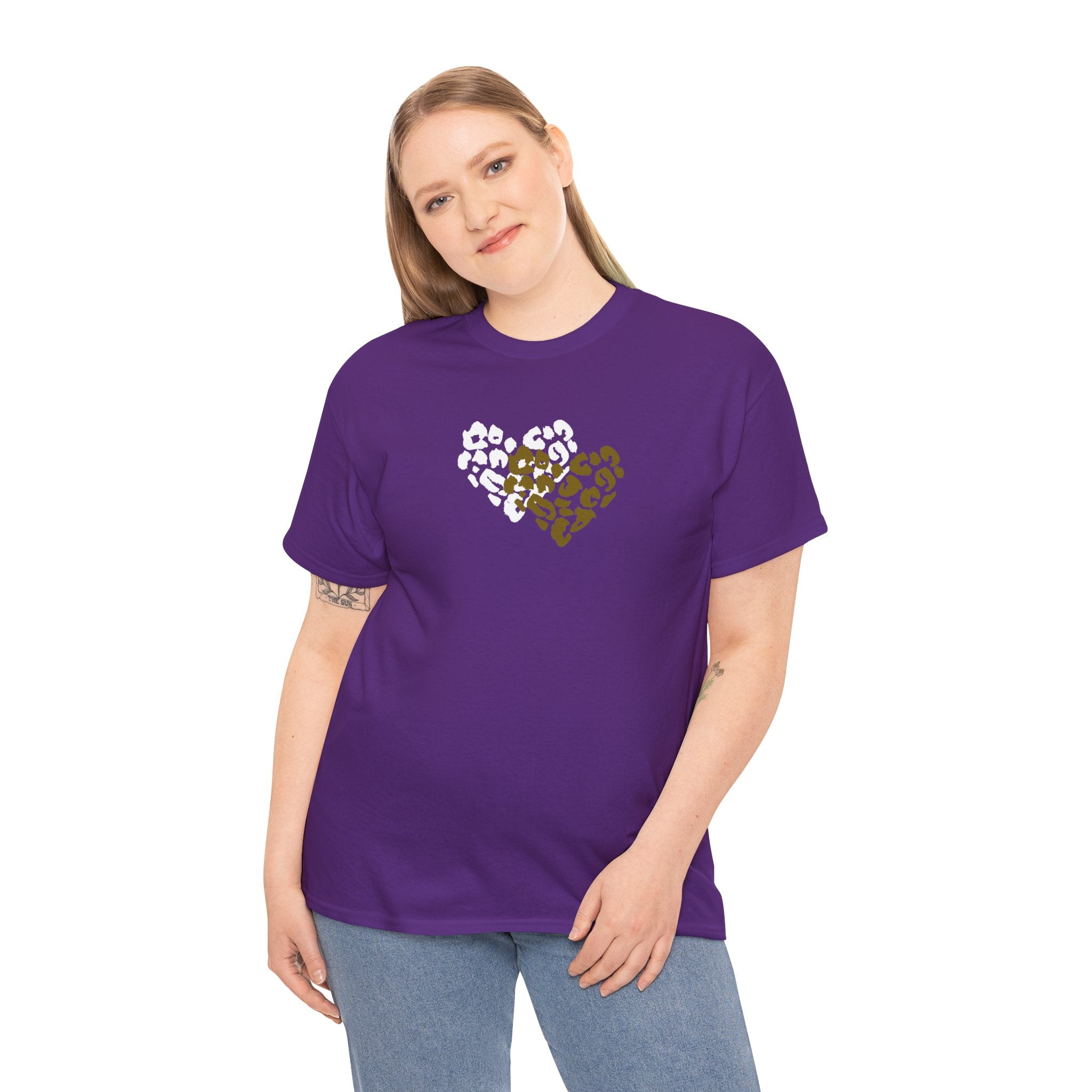 Leopard Heart Graphic Tee — Two-Tone Animal Print Heart T-Shirt