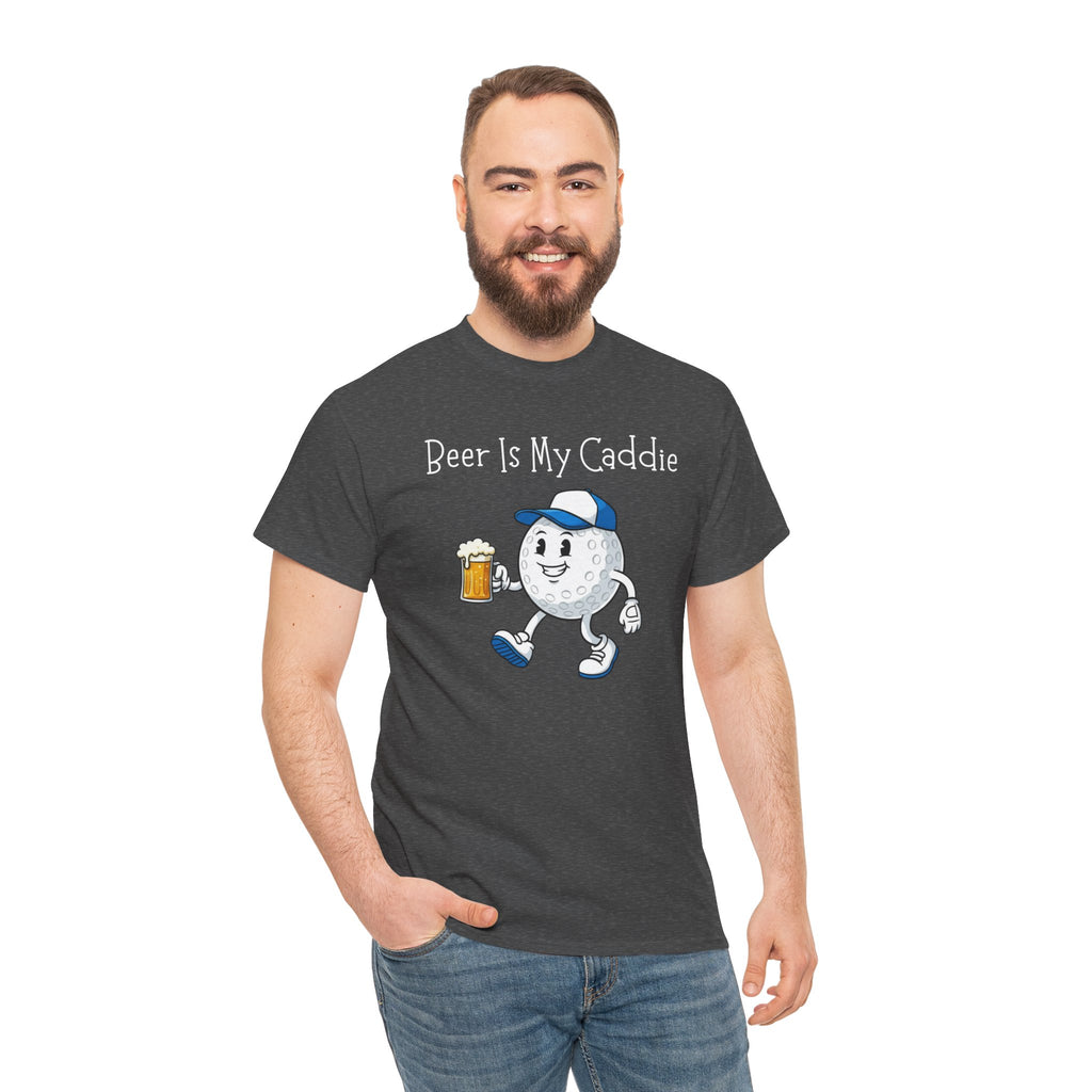 Golf Ball Cartoon Tee — "Beer Is My Caddie" Funny Golf Shirt