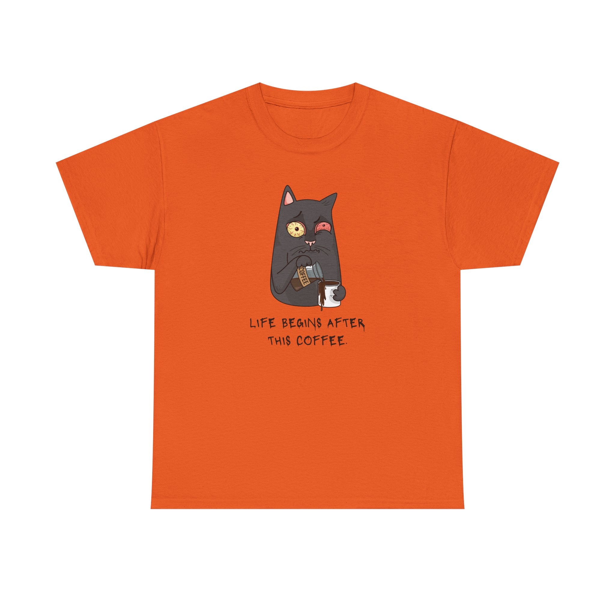 Cat Coffee T-Shirt — "Life Begins After This Coffee" Cute Cat Graphic Tee
