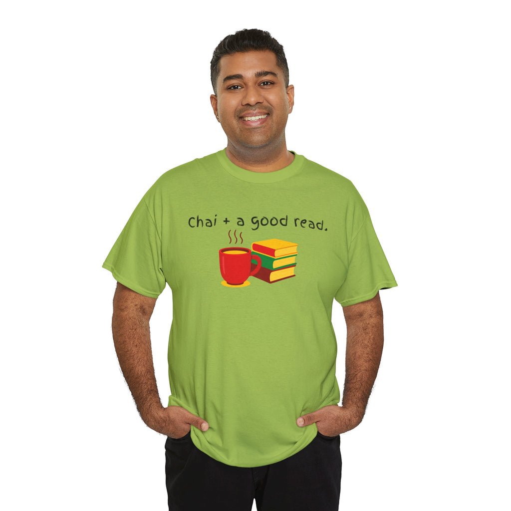 Chai + A Good Read T-Shirt — Tea & Books Graphic Tee for Book Lovers
