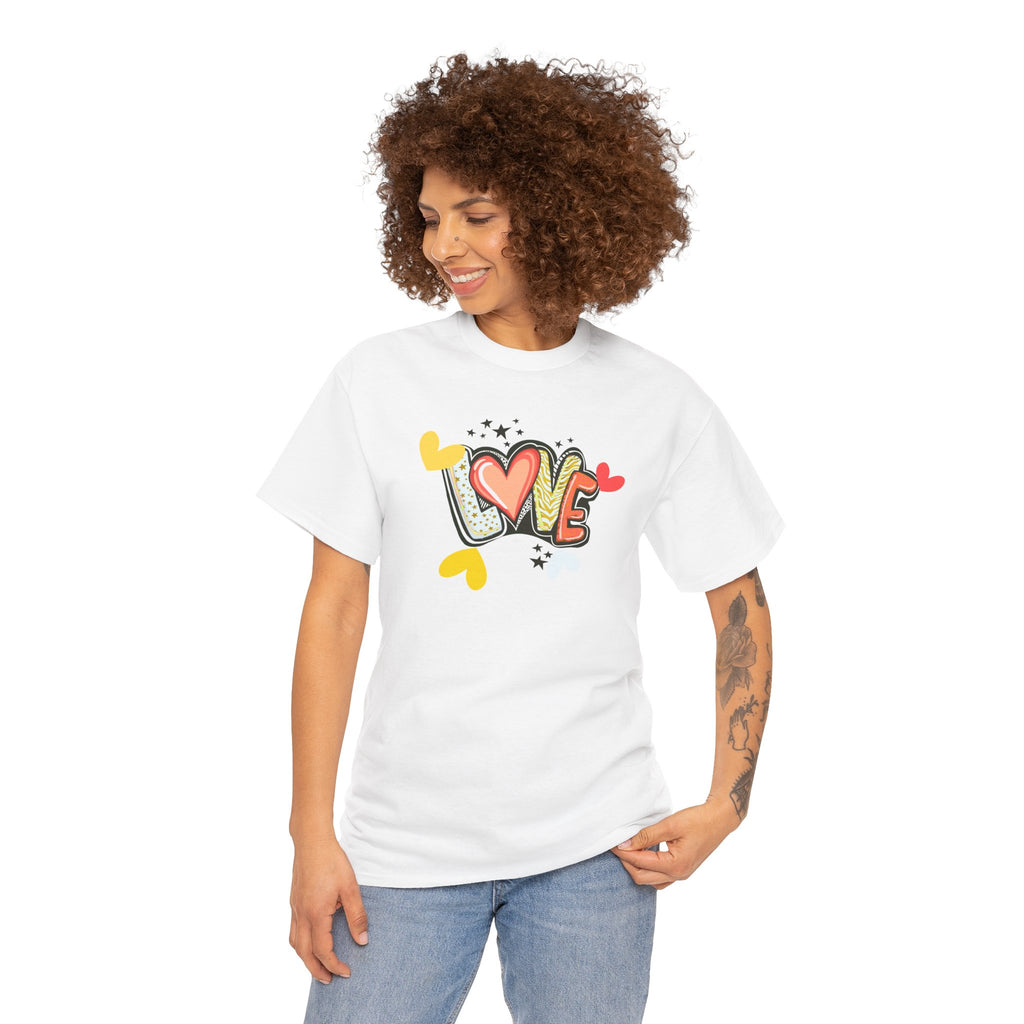Love Heart Graphic Tee — Retro Doodle "LOVE" Design