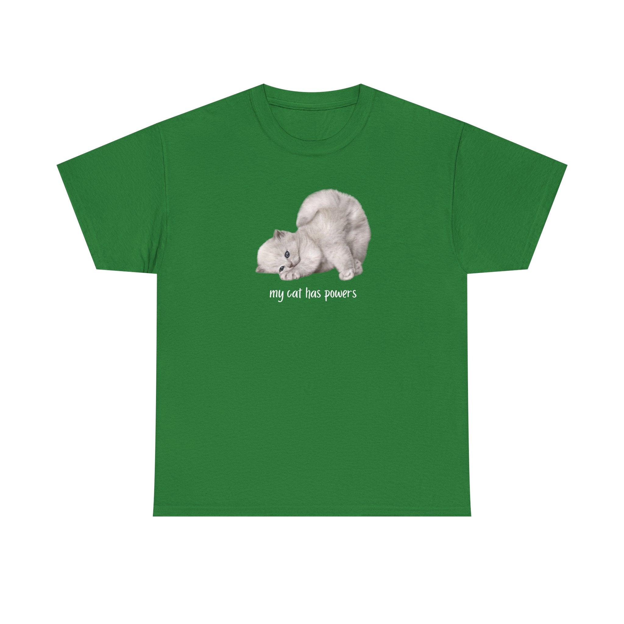 Cat T-Shirt – "My Cat Has Powers" Cute Stretching Cat Graphic Tee
