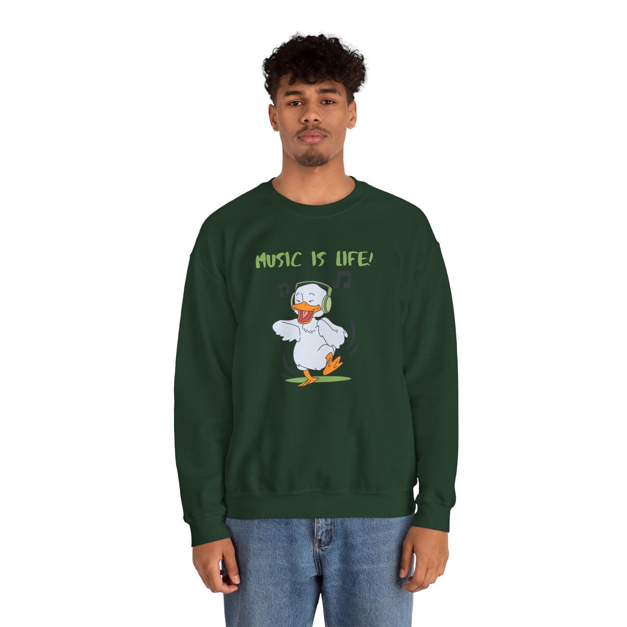 Music Is Life Duck Crewneck Sweatshirt – Cute DJ Duck Graphic Pullover