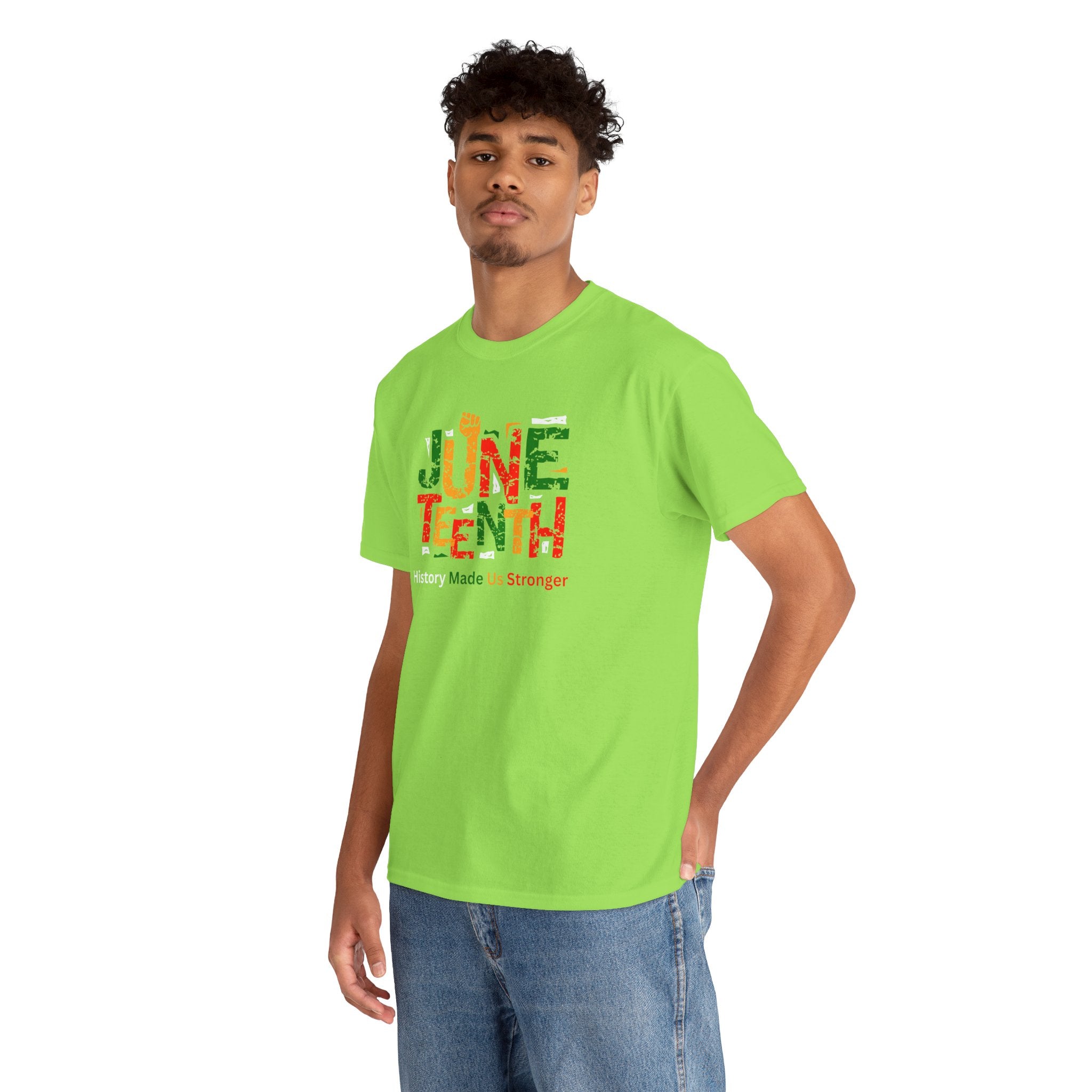 Juneteenth Celebration T-Shirt — "Made Us Stronger" Floral Block Letter Tee