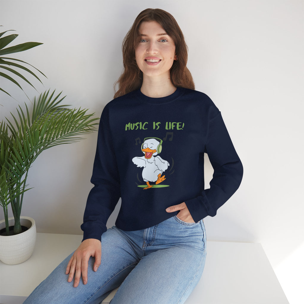 Music Is Life Duck Crewneck Sweatshirt – Cute DJ Duck Graphic Pullover