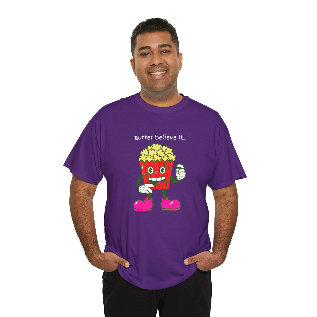 Butter Believe It Popcorn Tee — Cute Retro Snack Cartoon T-Shirt
