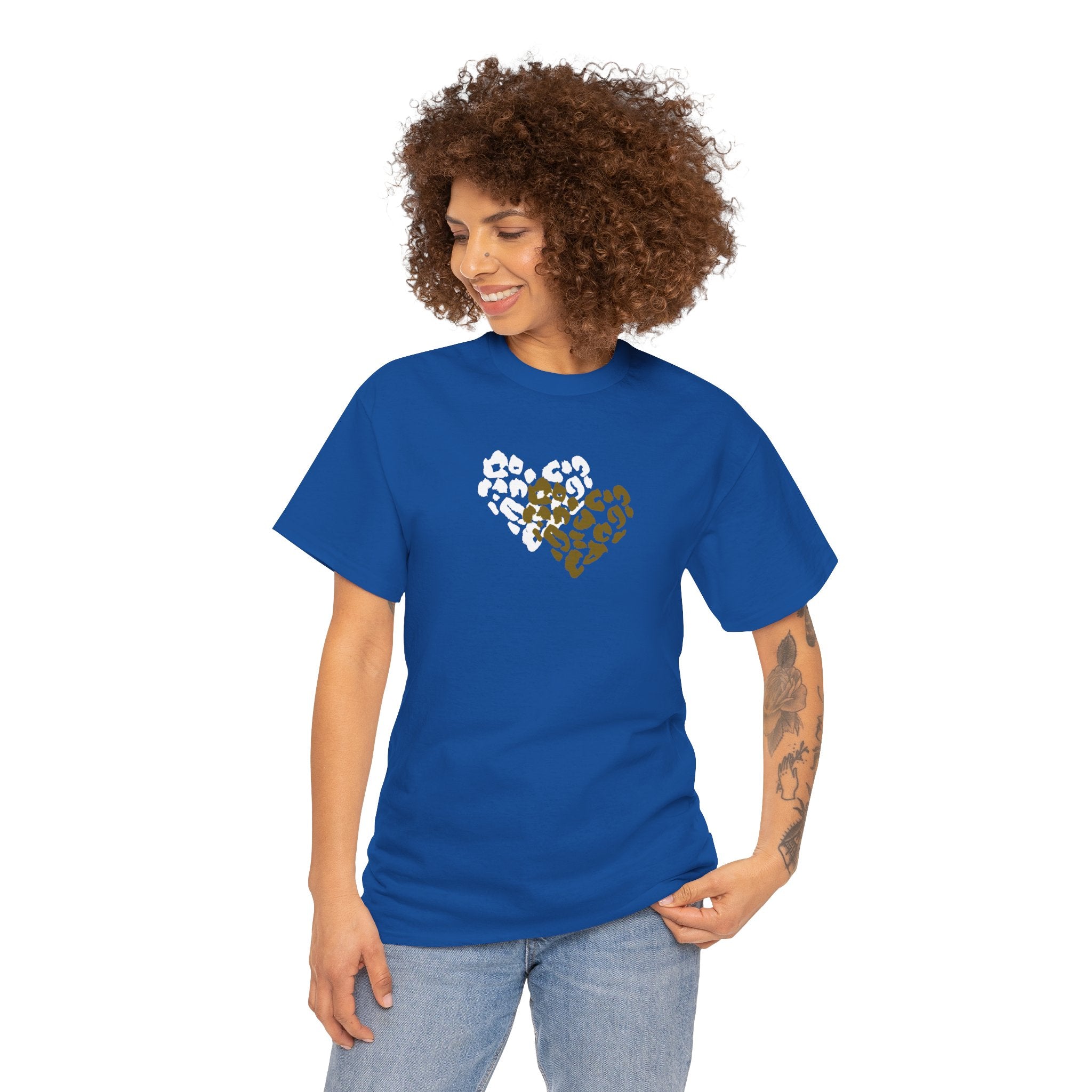 Leopard Heart Graphic Tee — Two-Tone Animal Print Heart T-Shirt