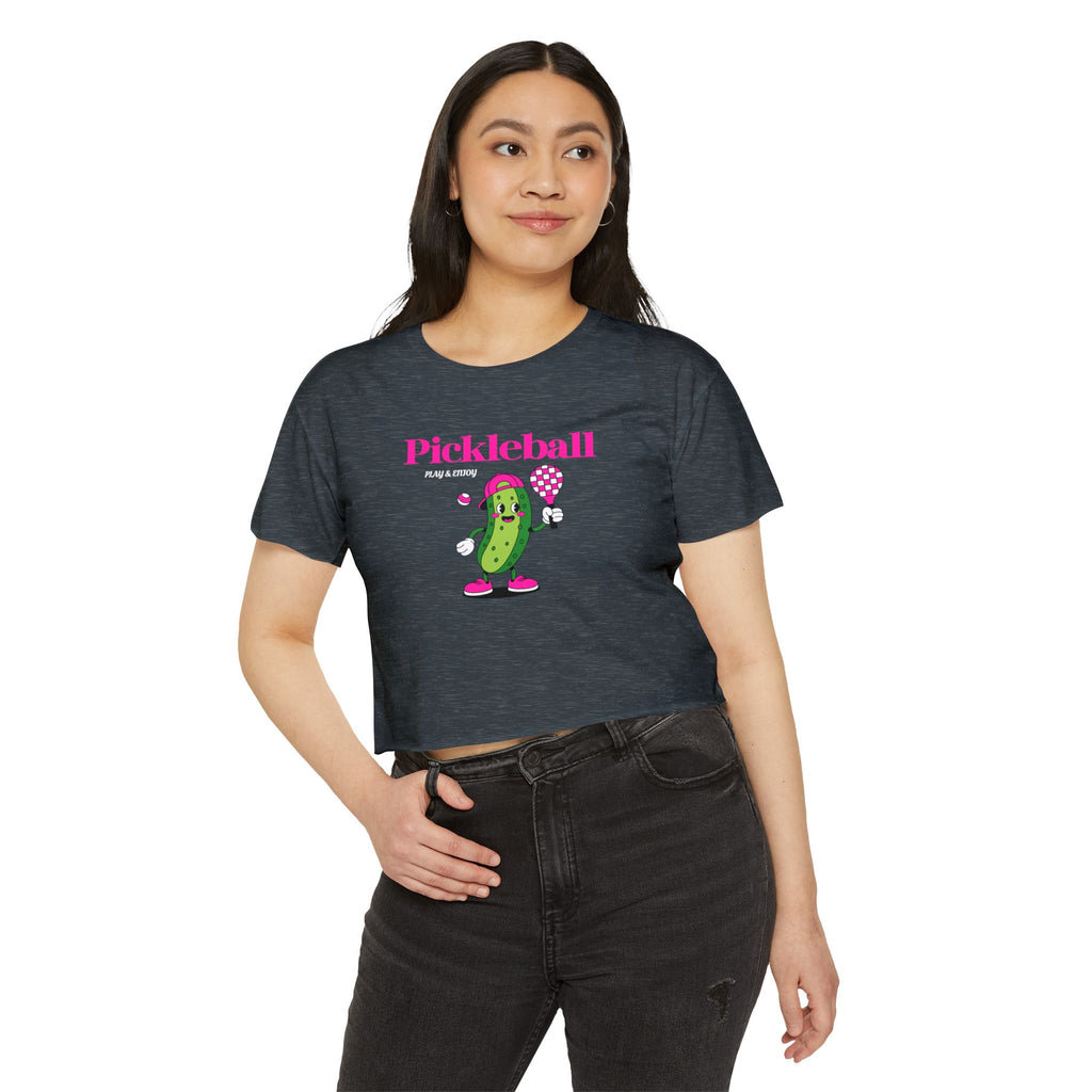 Pickleball Festival Crop Top — Cute Pickle Character Graphic Tee for Women