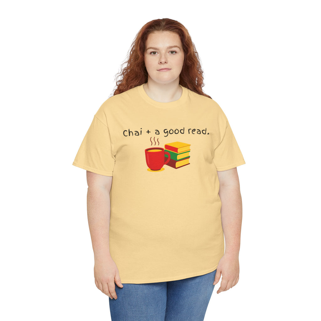 Chai + A Good Read T-Shirt — Tea & Books Graphic Tee for Book Lovers
