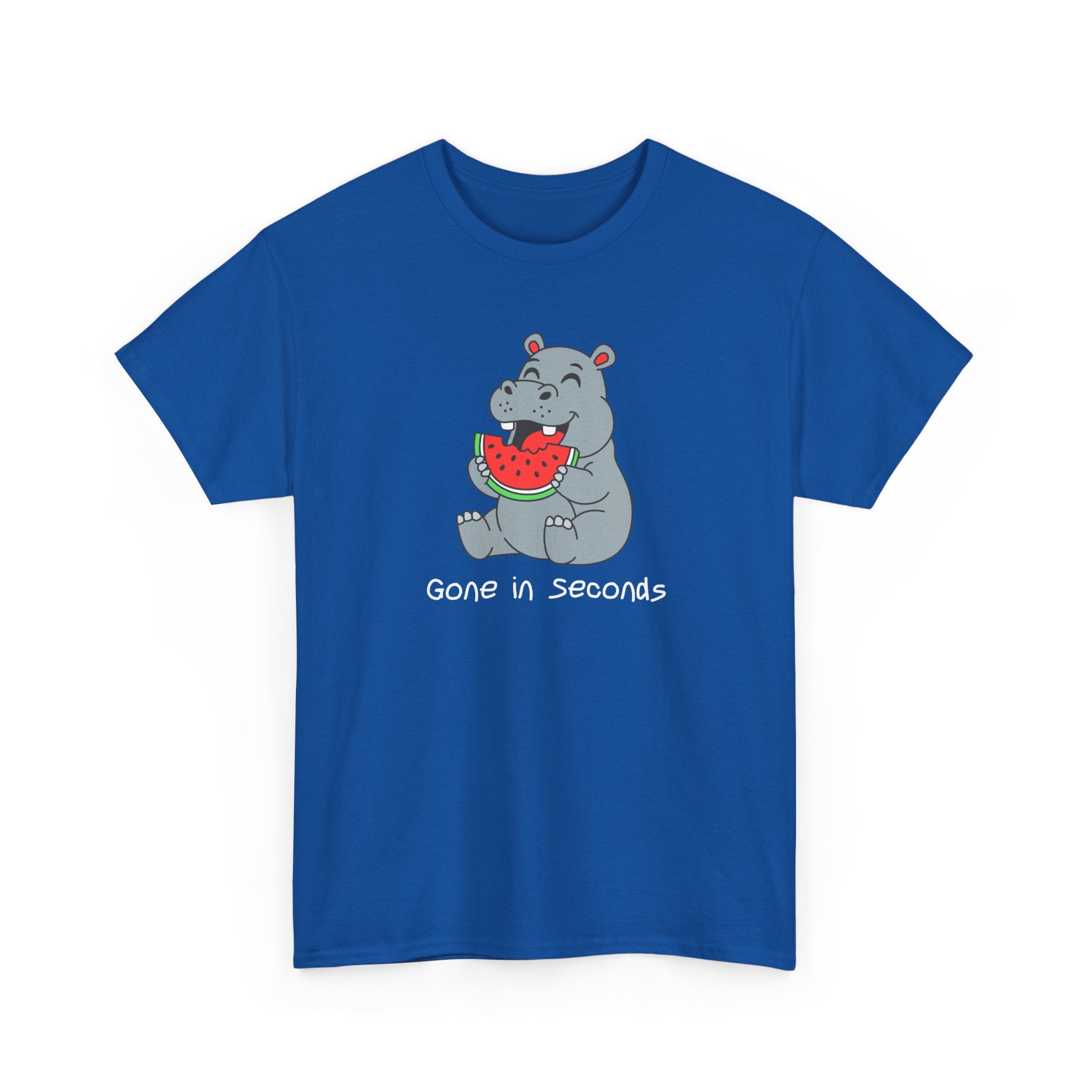 Hippo Eating Watermelon Tee — "Gone in Seconds" Cute Animal Graphic Shirt