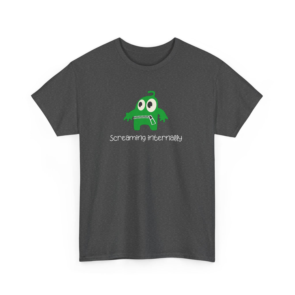 Screaming Internally Tee — Cute Green Monster Graphic Shirt