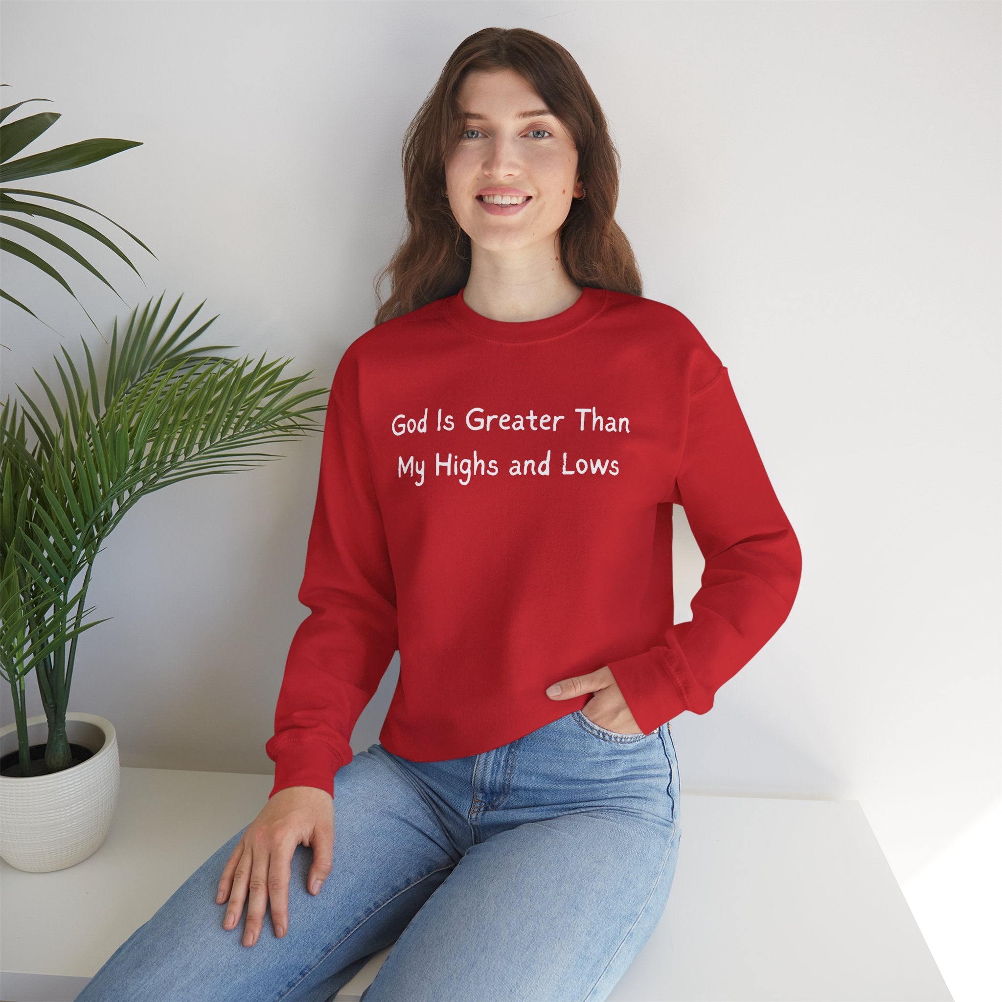 Christian Sweatshirt "God Is Greater Than My Highs and Lows" – Inspirational Crewneck
