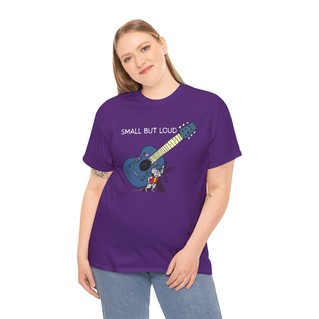 T-Shirt — "Small But Loud" Cute Mouse with Guitar Graphic