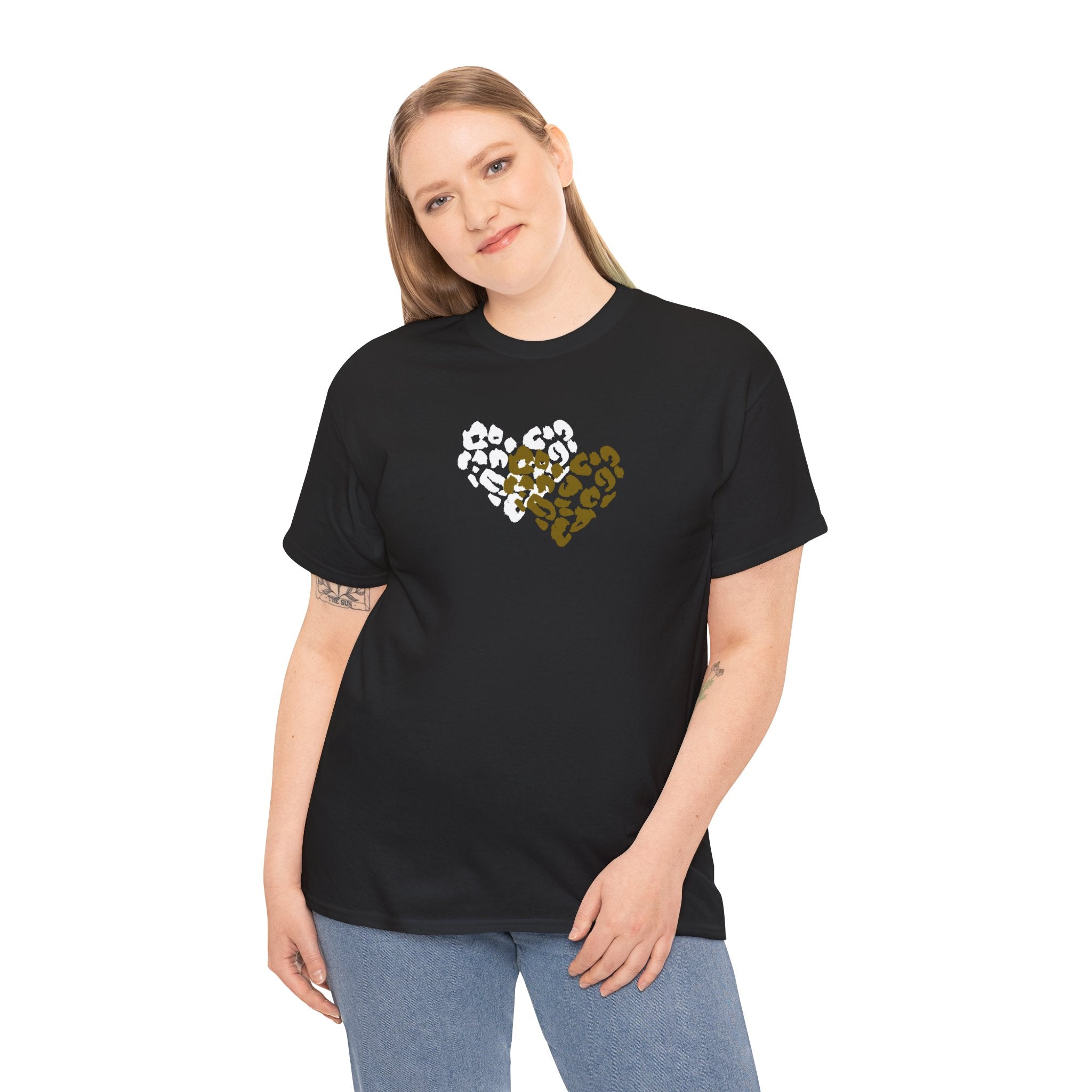 Leopard Heart Graphic Tee — Two-Tone Animal Print Heart T-Shirt