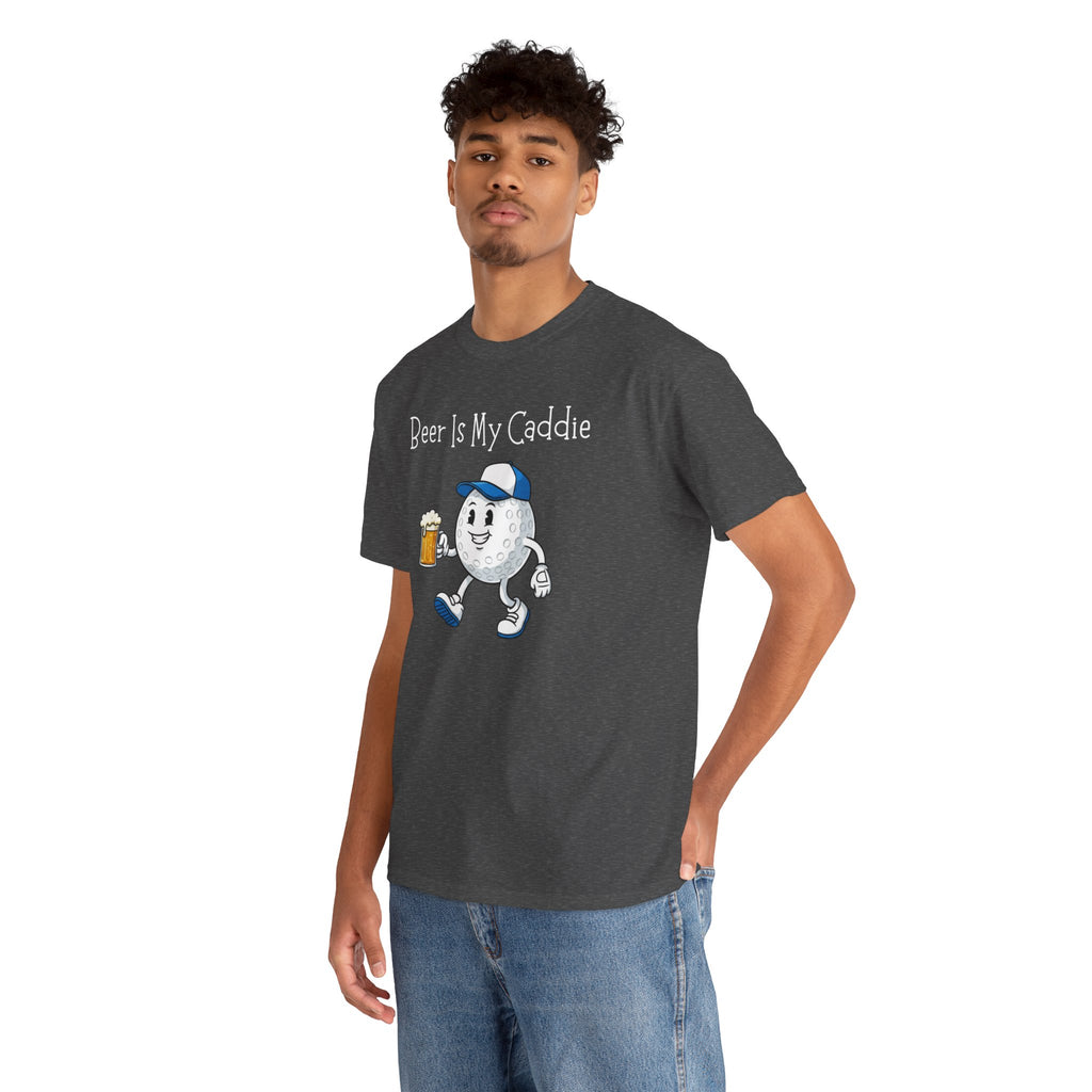 Golf Ball Cartoon Tee — "Beer Is My Caddie" Funny Golf Shirt